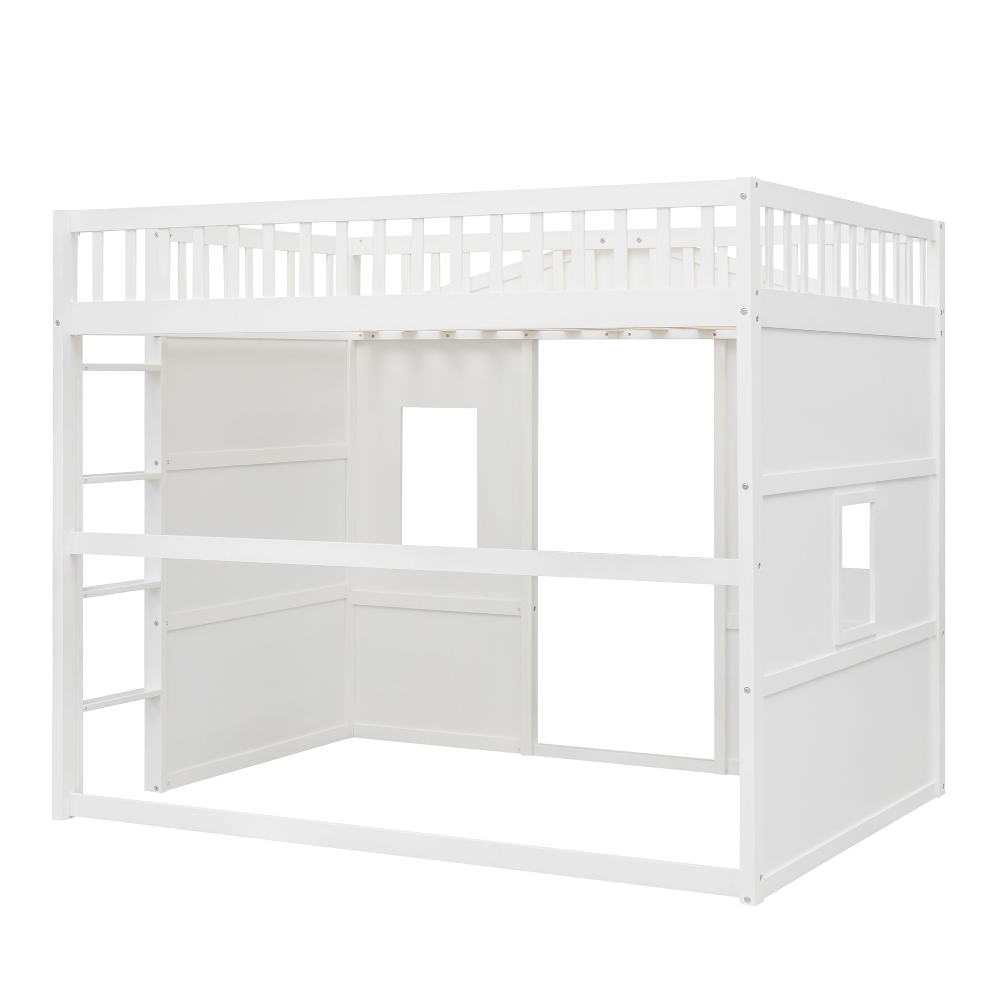 Royard Oaktree House Loft Bed with Under-bed Playhouse, Window, and Wall, Wood Loft Bed Frame with Guardrail and Ladder for Kids Boys Girls Teens