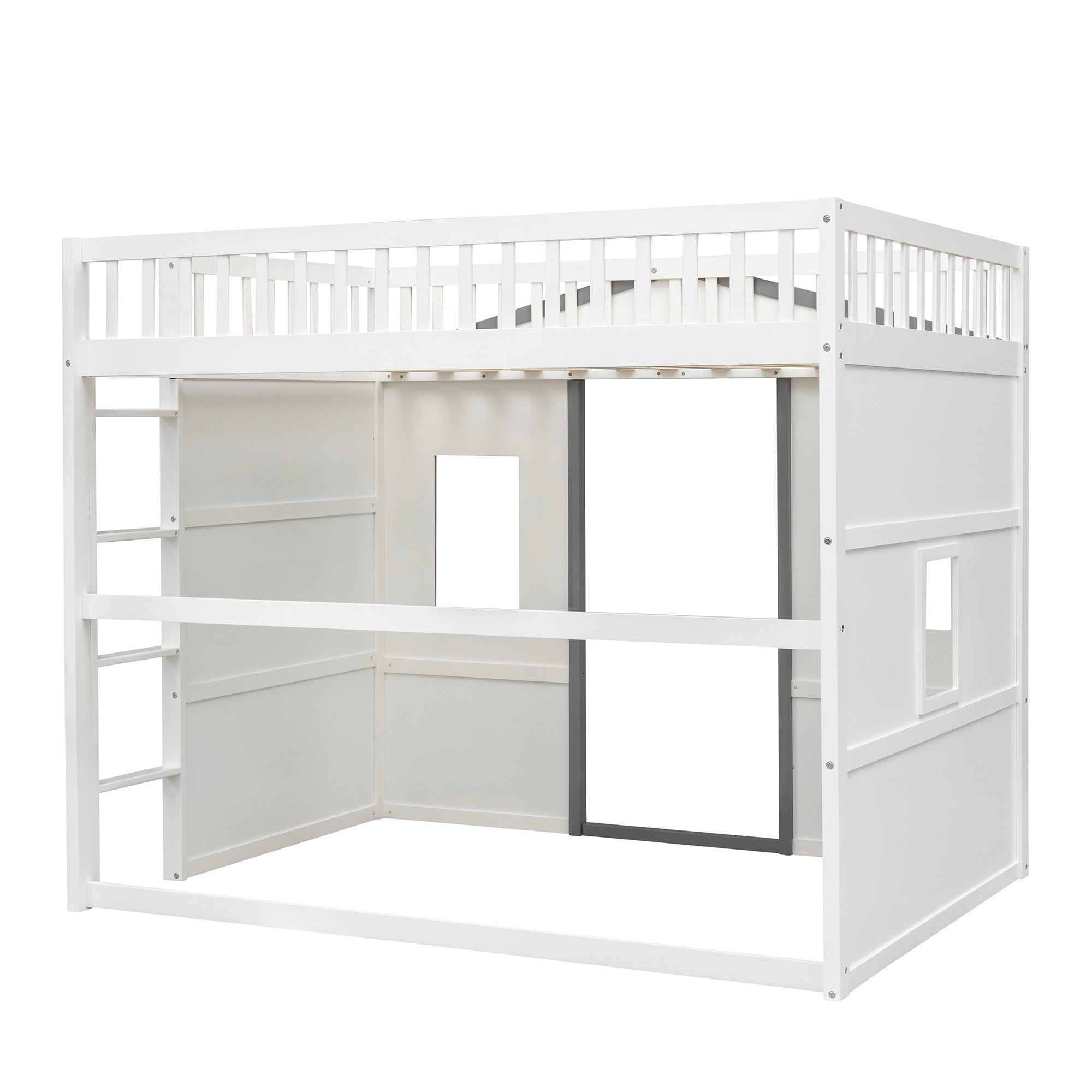 Royard Oaktree House Loft Bed with Under-bed Playhouse, Window, and Wall, Wood Loft Bed Frame with Guardrail and Ladder for Kids Boys Girls Teens