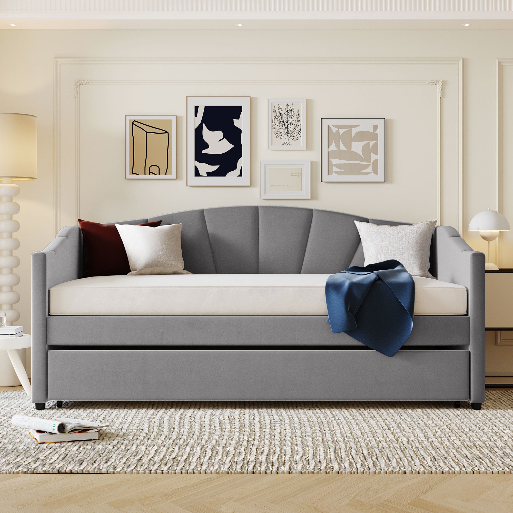 Royard Oaktree Upholstered Daybed with Modern Velvet Sofa Bed with Wood Slat for Living Room Bedroom, No Box Spring Needed