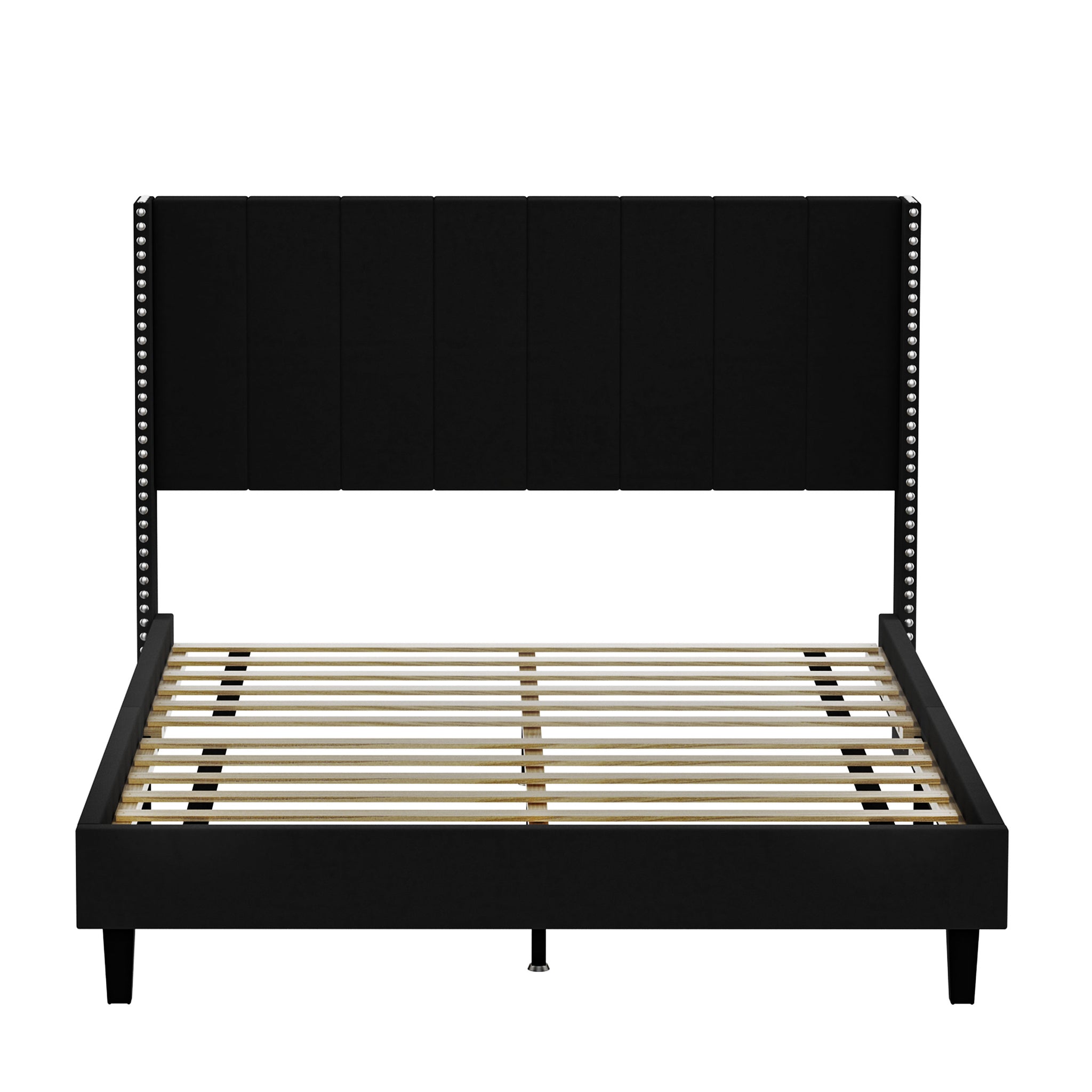 Queen Size Tufted Upholstered Bed Frame Low Profile Velvet Bed Frame Platform with Raised Wingback Headboard/No Box Spring Required/Wood Slat Support