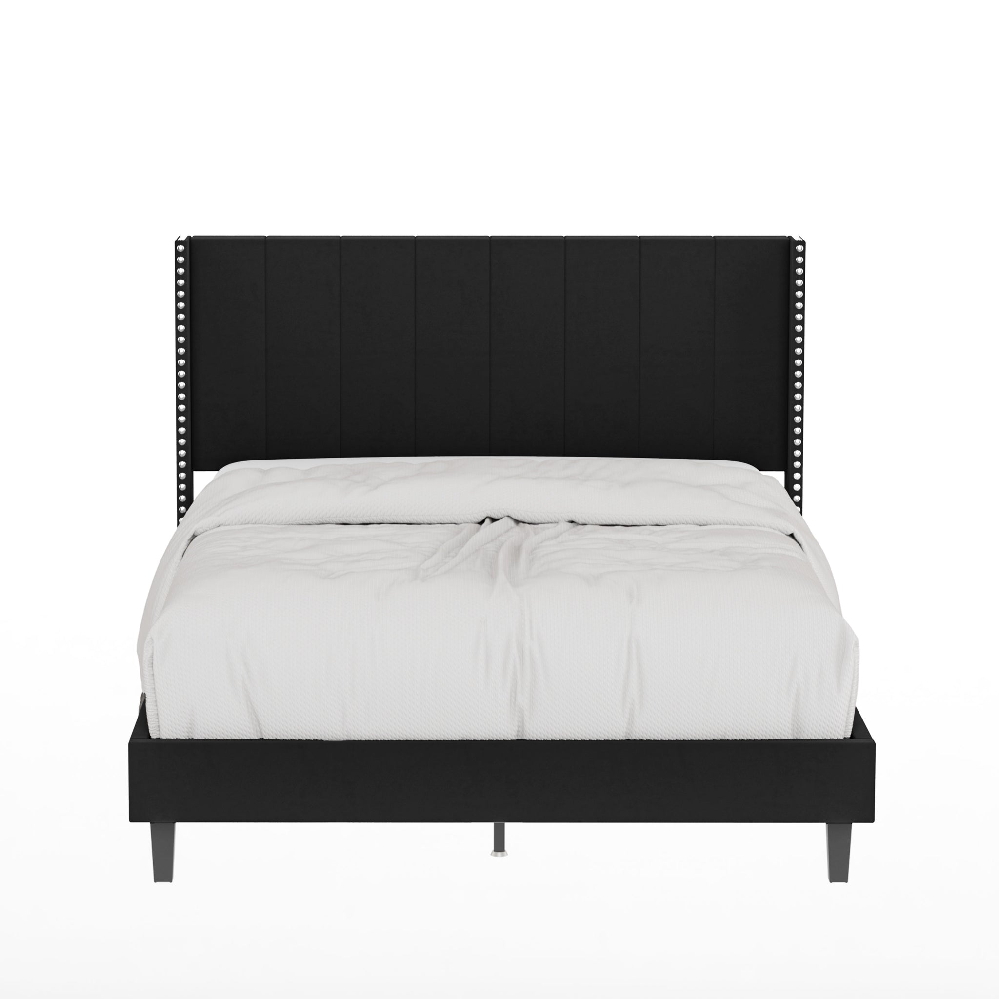 Queen Size Tufted Upholstered Bed Frame Low Profile Velvet Bed Frame Platform with Raised Wingback Headboard/No Box Spring Required/Wood Slat Support