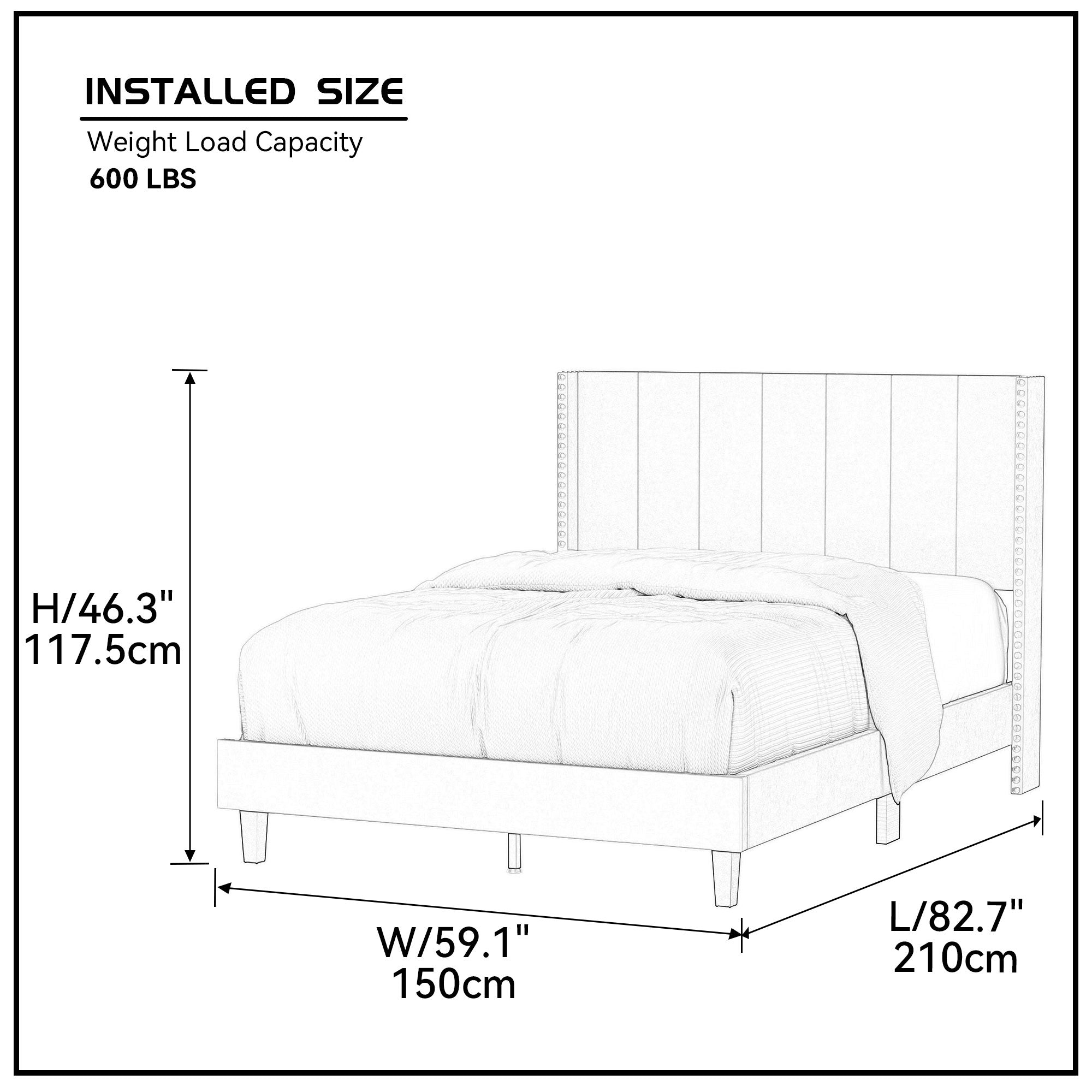 Royard Oaktree Velvet Upholstered Bed Frame with Vertical Channel Tufted Headboard, Modern Decorative Nailheads, Full-size Bed Frame Beige