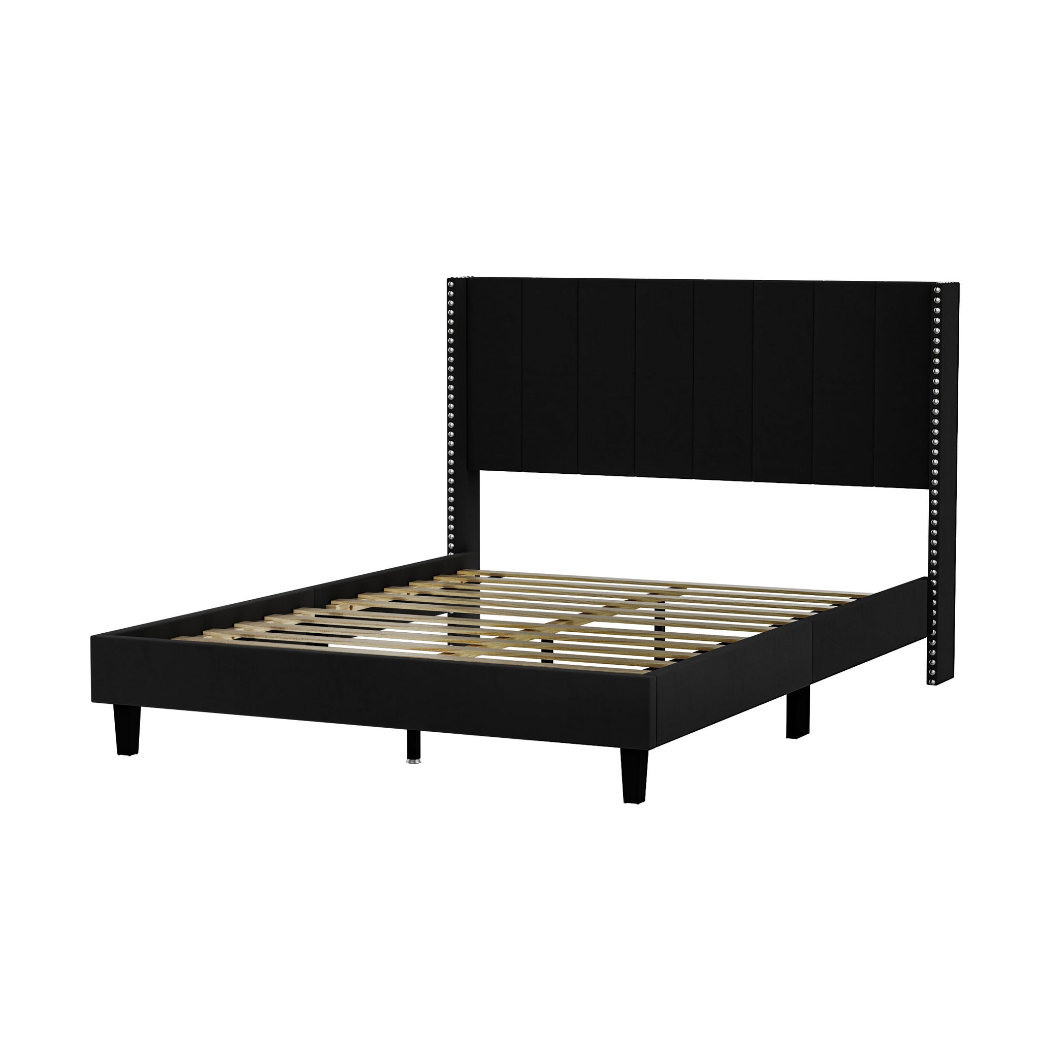 Queen Size Tufted Upholstered Bed Frame Low Profile Velvet Bed Frame Platform with Raised Wingback Headboard/No Box Spring Required/Wood Slat Support