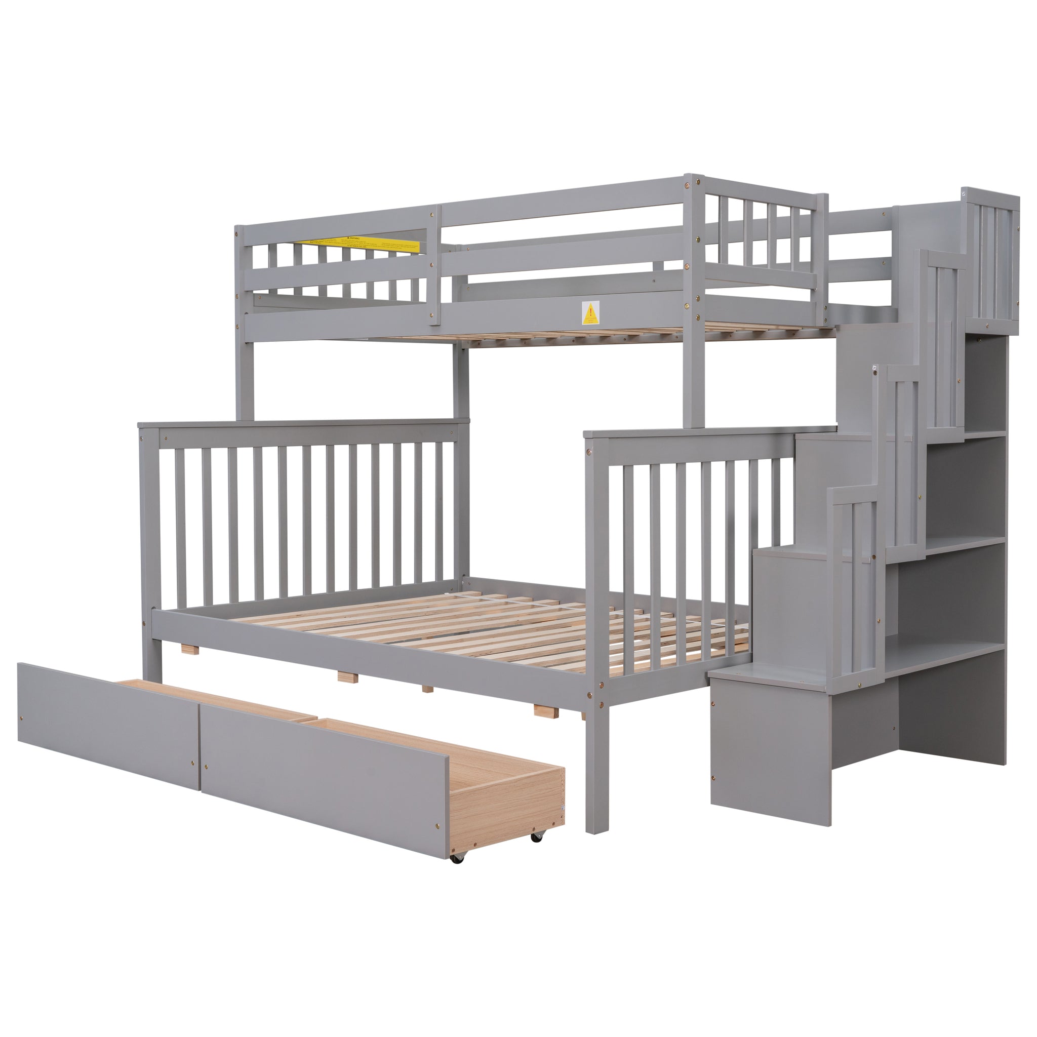 Royard Oaktree Twin Over Full Bunk Bed with 2 Drawers and Staircases, Convertible into 2 Beds, the Bunk Bed with Staircase and Safety Rails for Kids, Teens, Adults