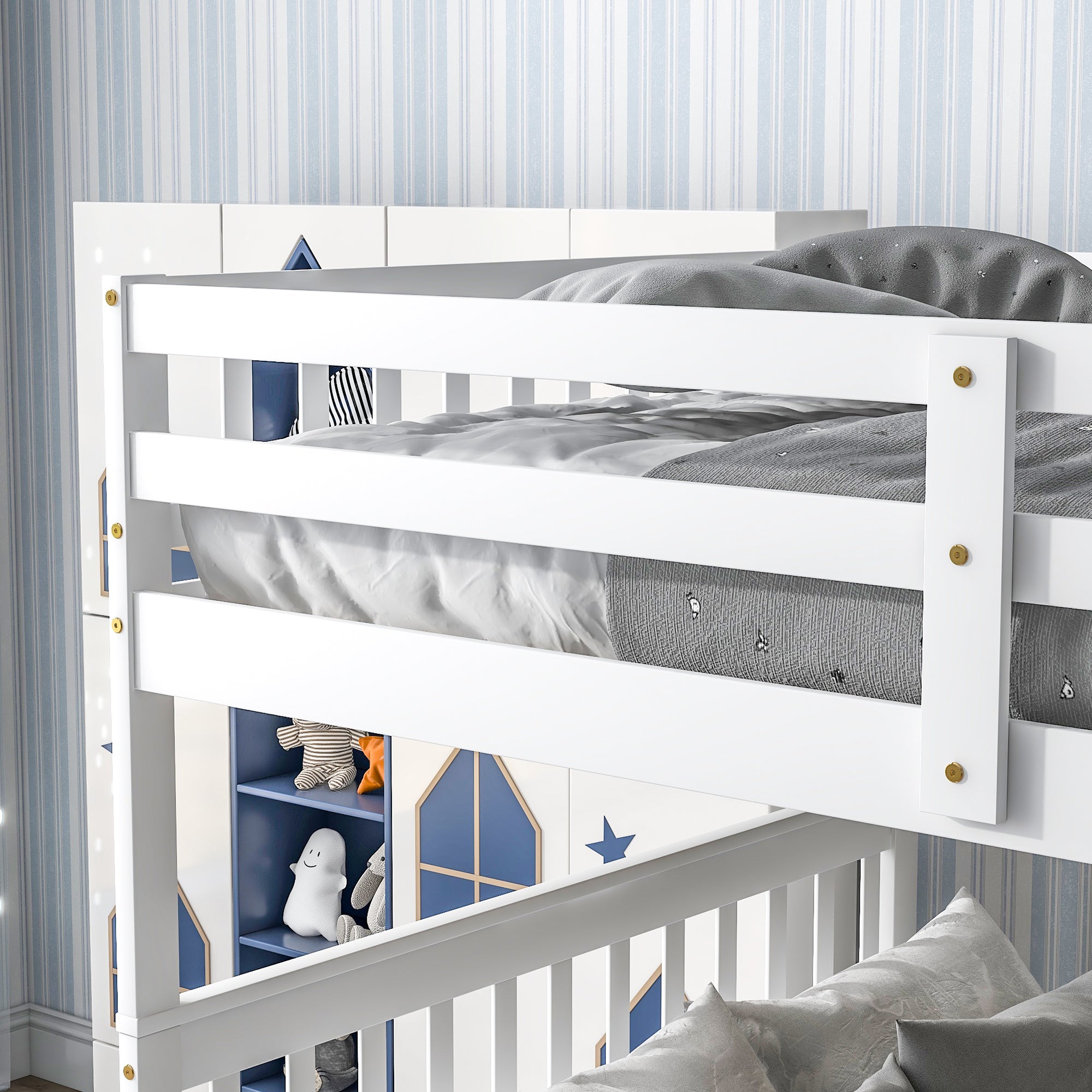 Royard Oaktree Full Over Full Bunk Bed with 2 Drawers and Staircases, Convertible into 2 Beds, the Bunk Bed with Staircase and Safety Rails for Kids, Teens, Adults