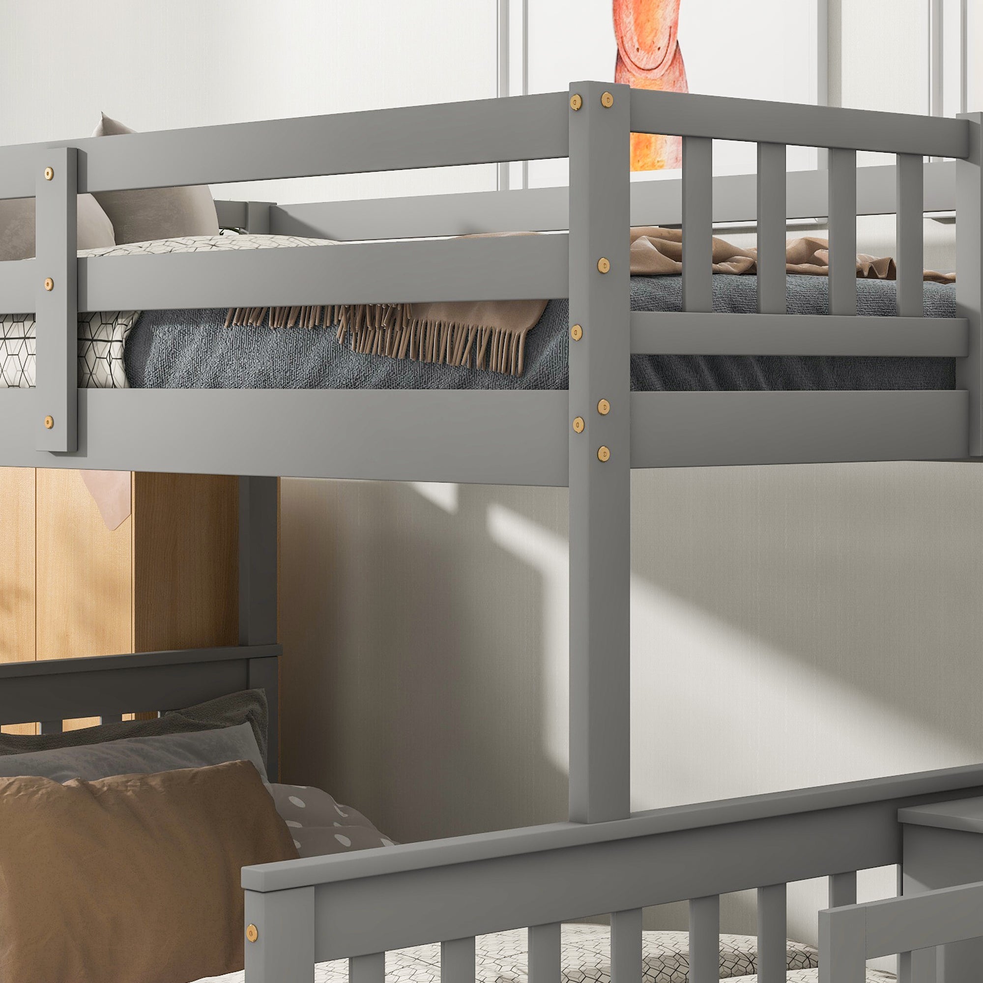 Royard Oaktree Twin Over Full Bunk Bed with 2 Drawers and Staircases, Convertible into 2 Beds, the Bunk Bed with Staircase and Safety Rails for Kids, Teens, Adults