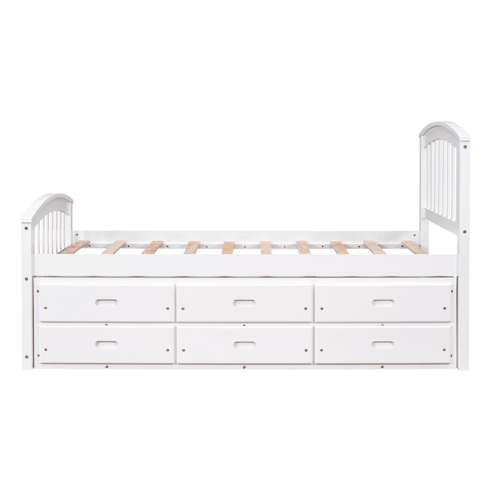 Royard Oaktree Twin Size Platform Bed with 6 Drawers Solid Wood Storage Bed Frame with Headboard and Footboard, No Box Spring Needed