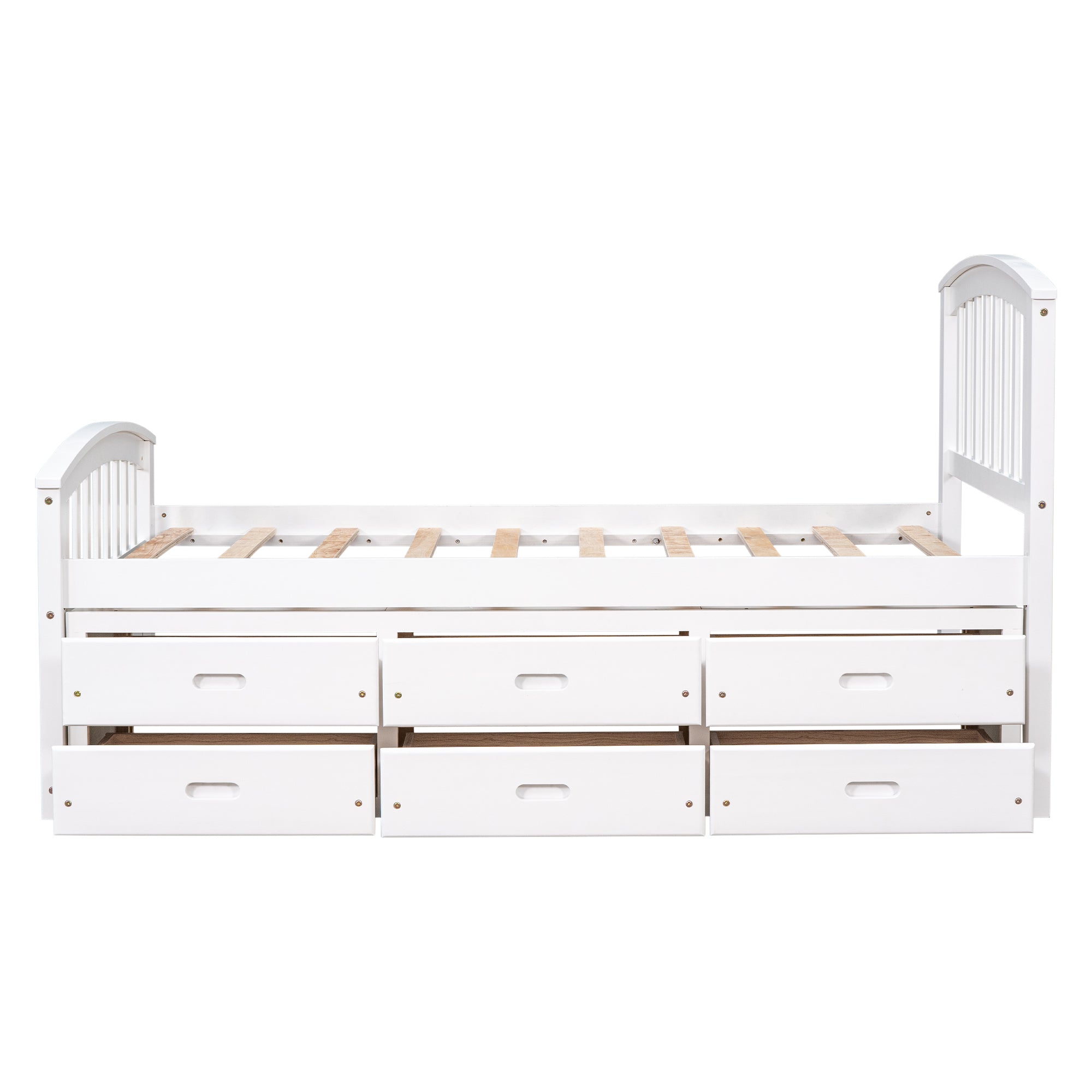 Royard Oaktree Twin Size Platform Bed with 6 Drawers Solid Wood Storage Bed Frame with Headboard and Footboard, No Box Spring Needed