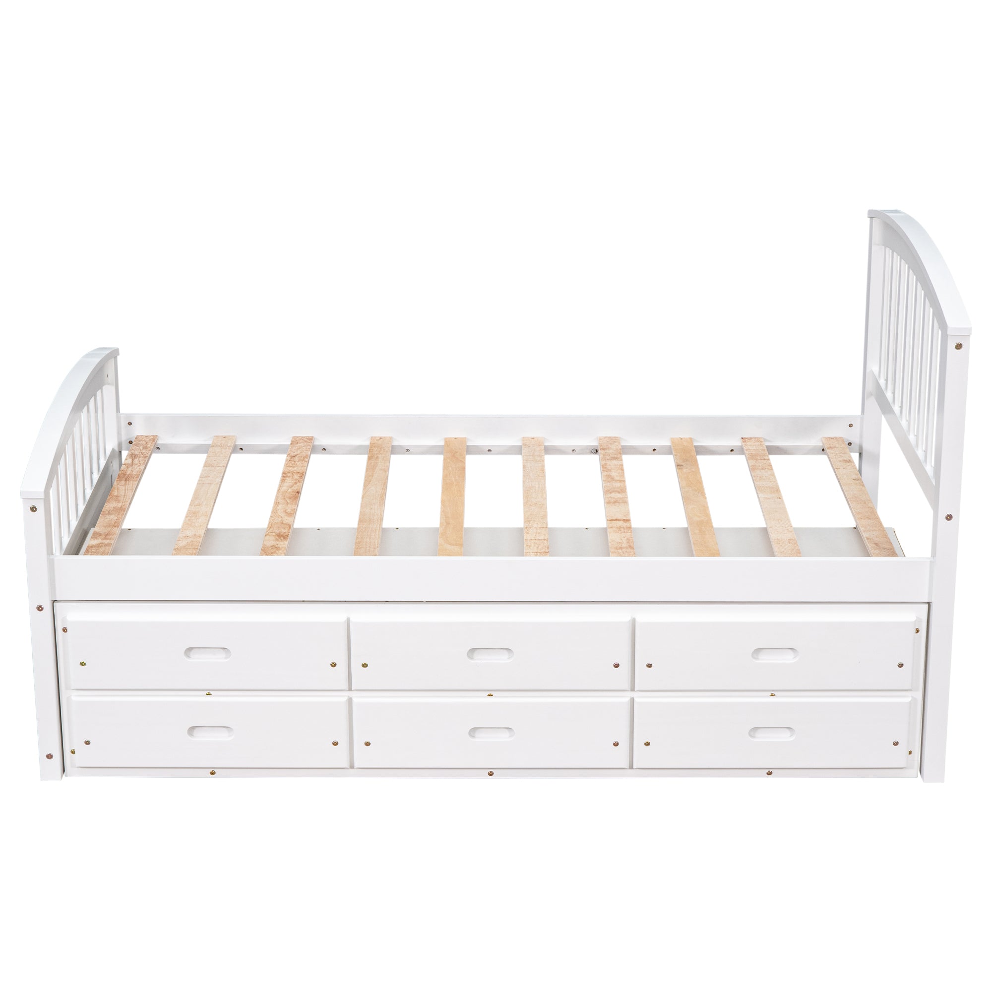 Royard Oaktree Twin Size Platform Bed with 6 Drawers Solid Wood Storage Bed Frame with Headboard and Footboard, No Box Spring Needed