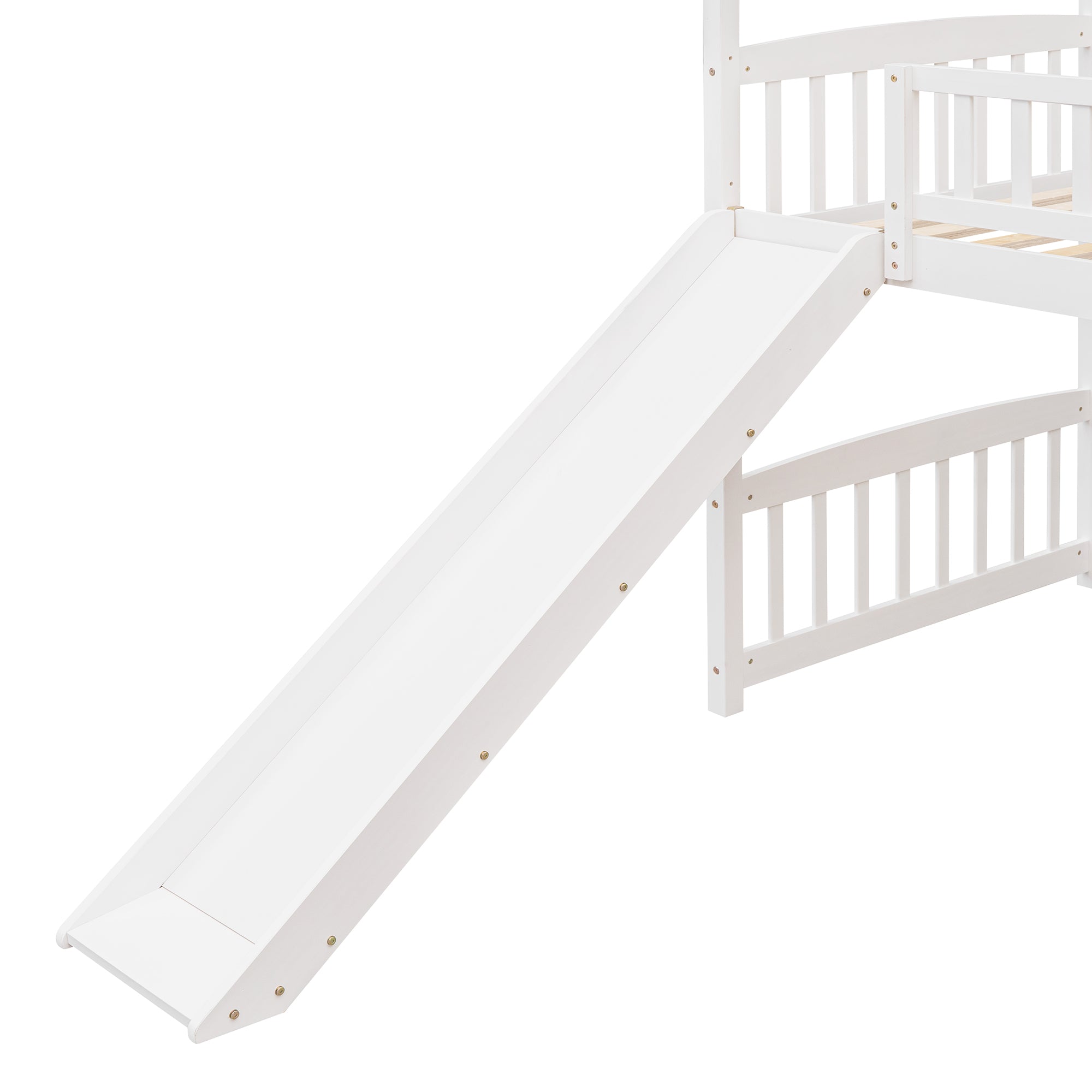 Royard Oaktree Twin House Loft Bed with Roof and Slide Wooden Bed Frame with Guardrail and Ladder for Kids Boys Girls Teens, No Box Spring Needed