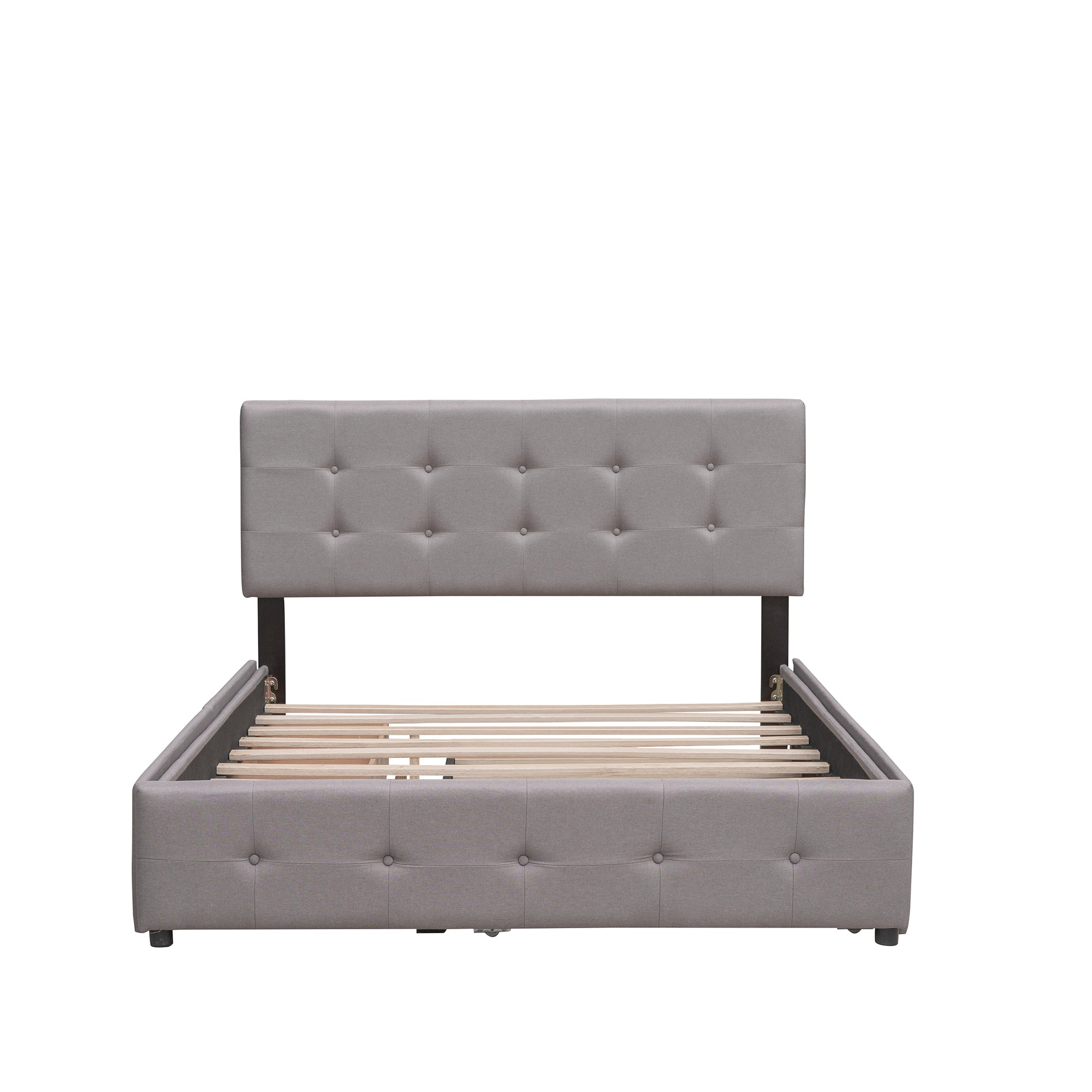 Royard Oaktree Queen Size Platform Bed with Two Drawers and Twin Trundle Linen Fabric Upholstered Bed Frame with Button-tufted Headboard