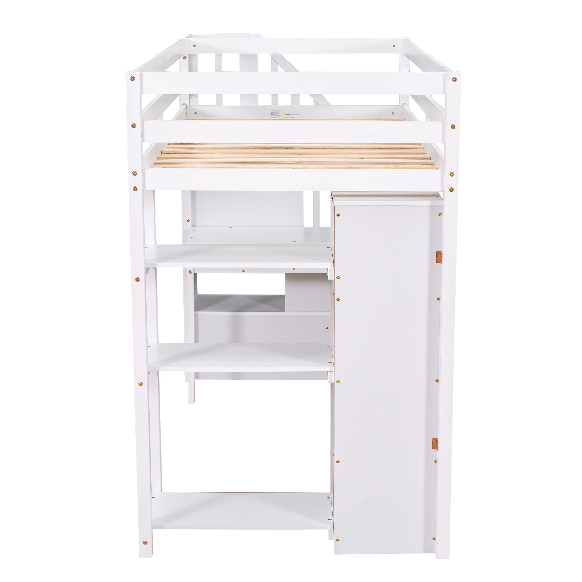 Royard Oaktree Twin Size Loft Bed with Built-in Desk Drawers and Shelves Wooden Loft Bed Frame with Guardrail and Storage Stairs for Kids Boys Girls Teens, No Box Spring Needed