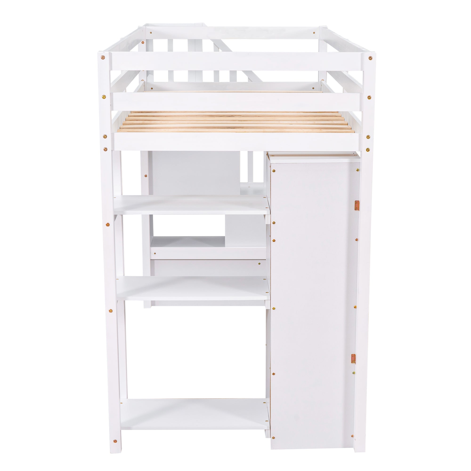 Royard Oaktree Twin Size Loft Bed with 4 Drawers and Shelves Wooden Loft Bed Frame with Guardrail and Storage Stairs for Kids Boys Girls Teens, No Box Spring Needed