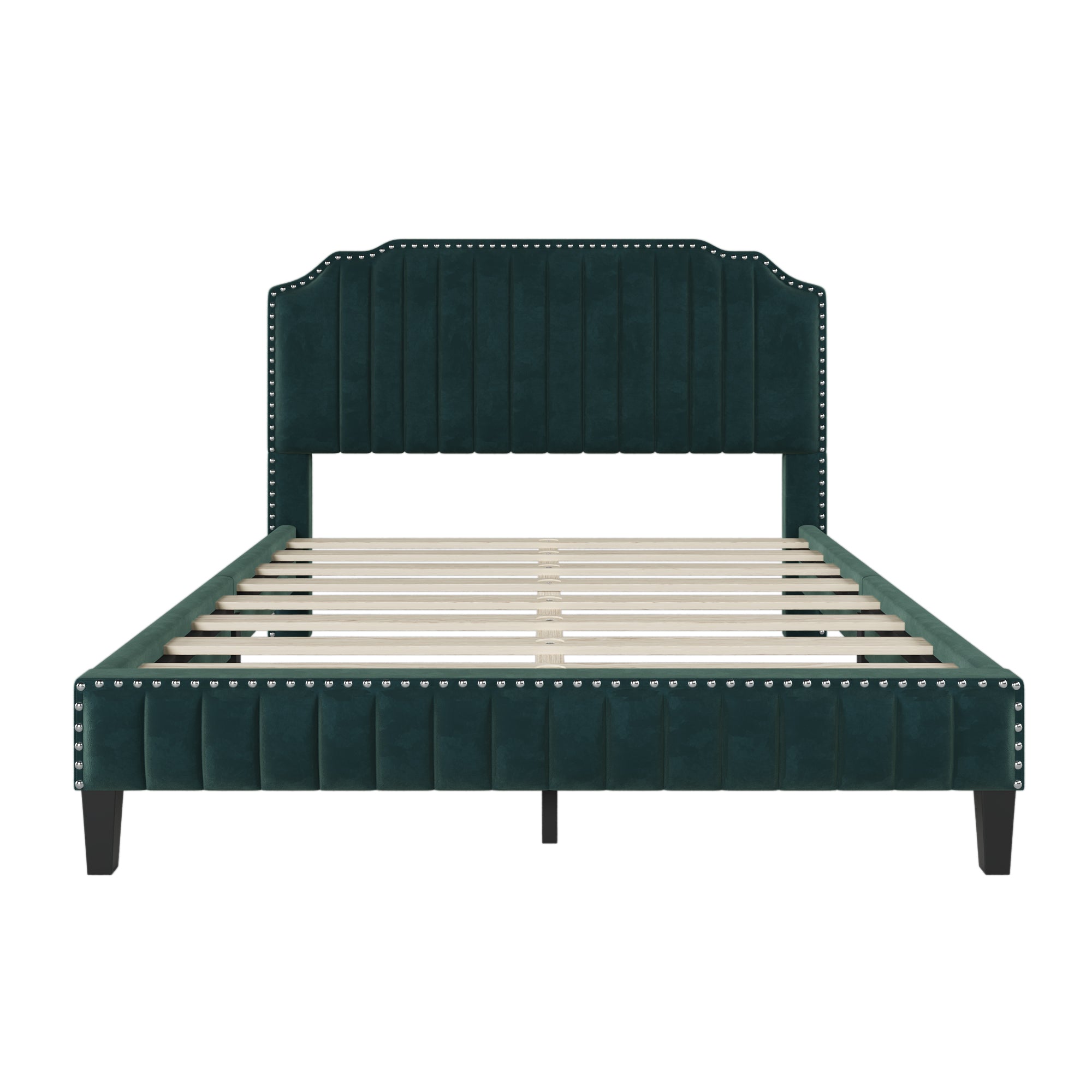 Royard Oaktree Platform Bed Frame Tufted Curved Headboard Linen Upholstered Bed with Solid Wood Frame and Slats, Nailhead Trim, No Box Spring Needed