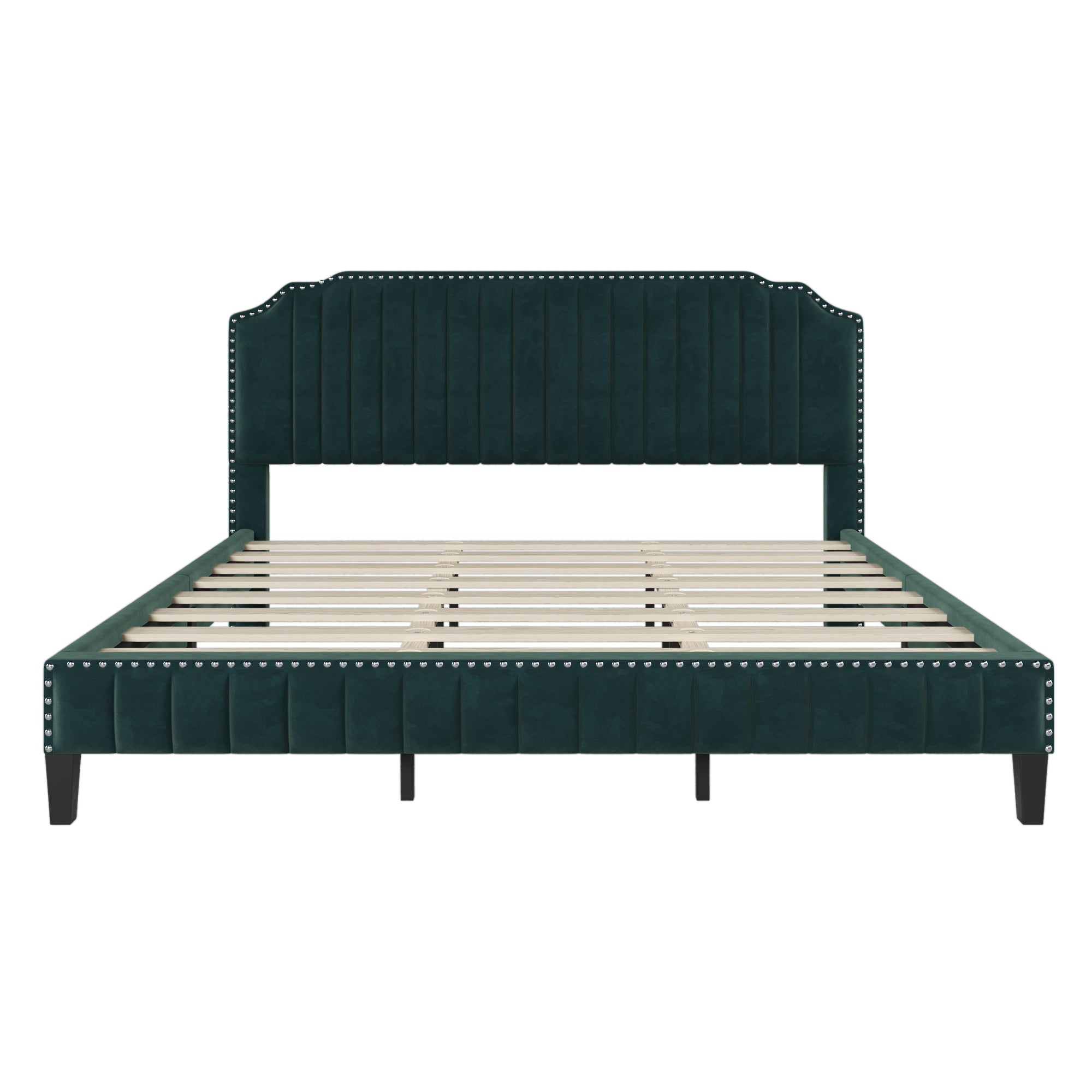 Royard Oaktree Platform Bed Frame Tufted Curved Headboard Linen Upholstered Bed with Solid Wood Frame and Slats, Nailhead Trim, No Box Spring Needed