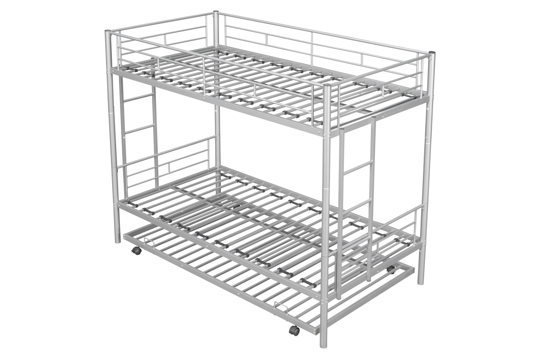 Royard Oaktree Twin over Twin Bunk Bed with Trundle Metal Bunk Bed Frame with Slat and Guardrail