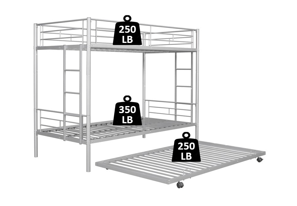 Royard Oaktree Twin over Twin Bunk Bed with Trundle Metal Bunk Bed Frame with Slat and Guardrail