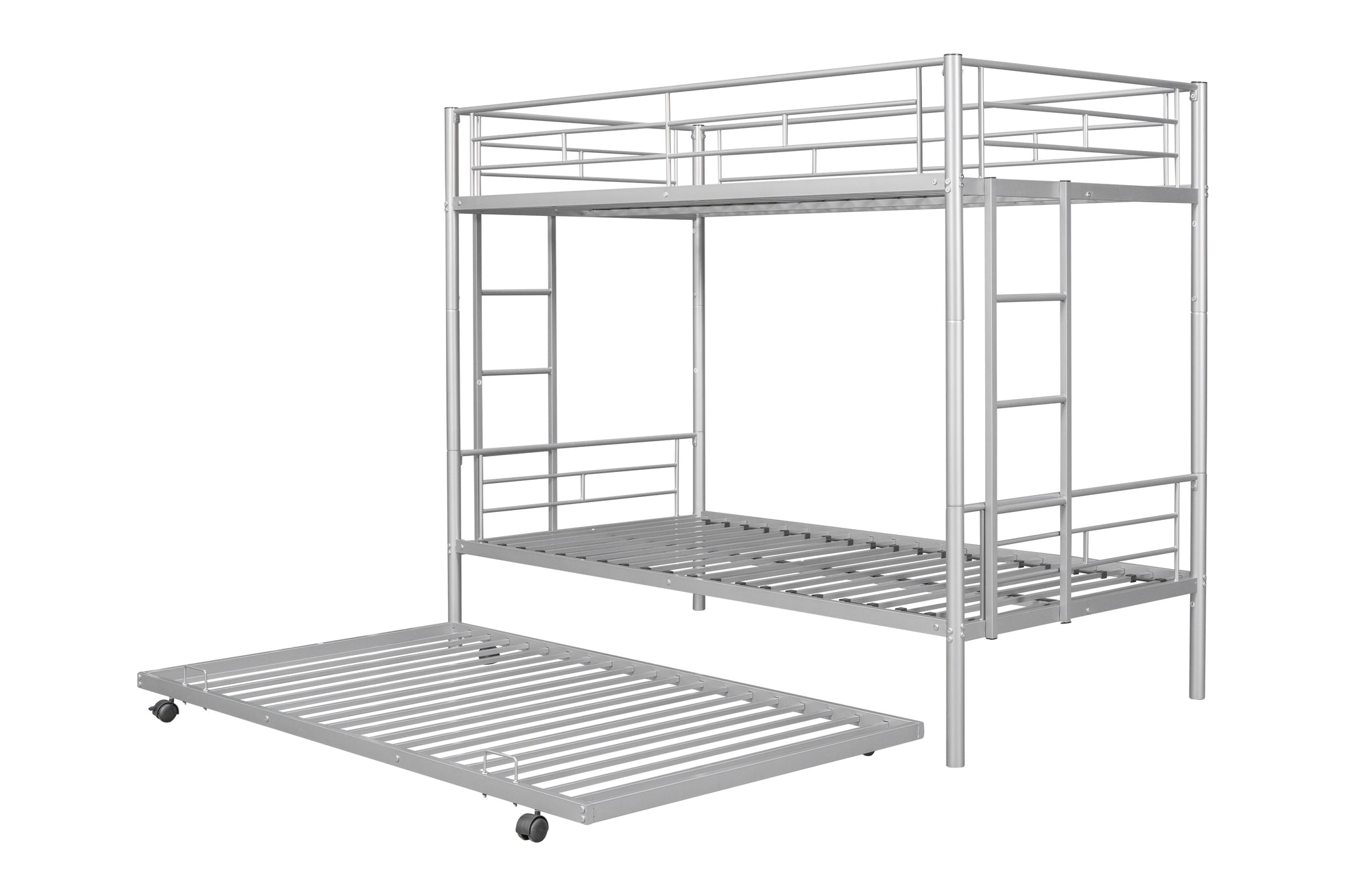 Royard Oaktree Twin over Twin Bunk Bed with Trundle Metal Bunk Bed Frame with Slat and Guardrail