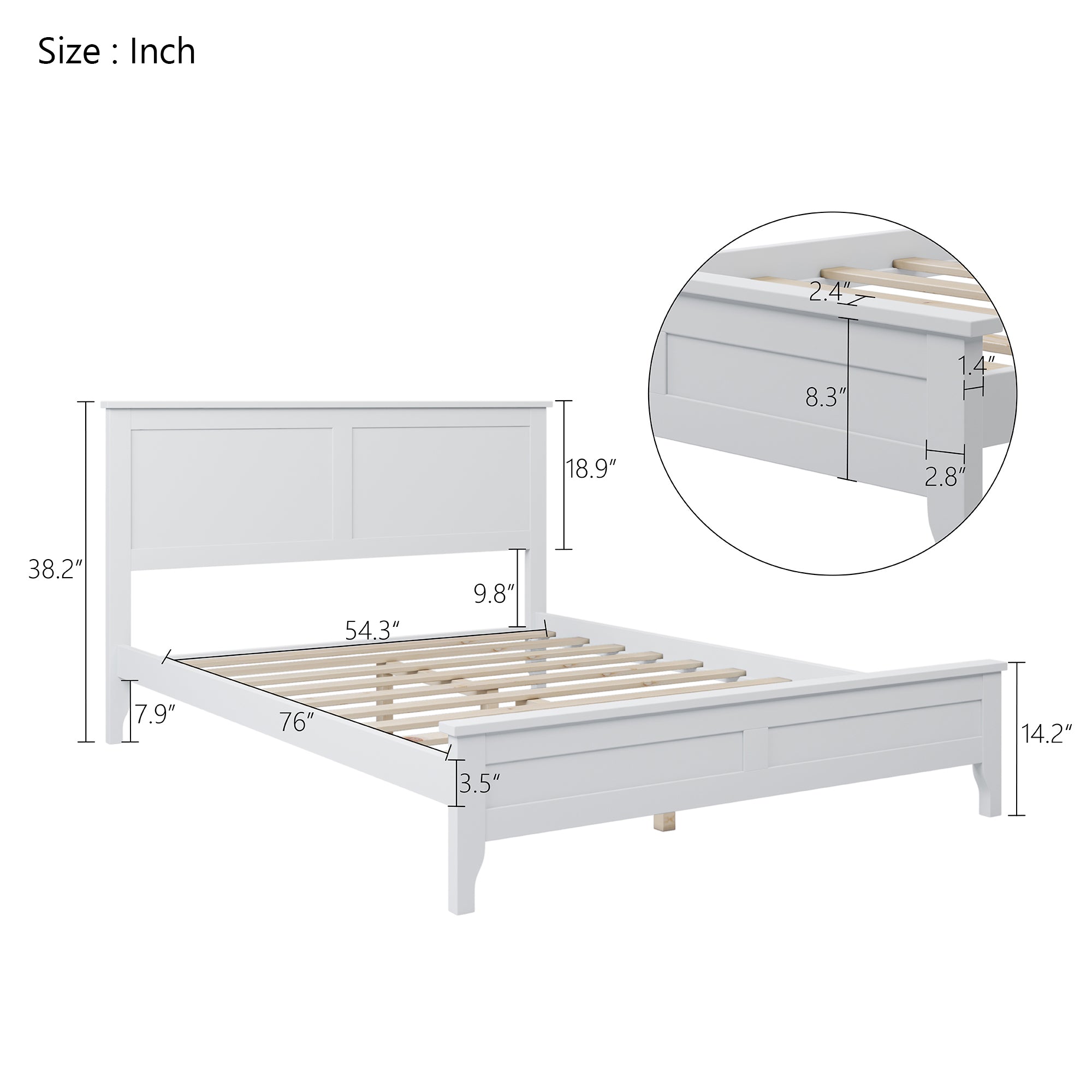 Royard Oaktree Wood Platform Bed with Headboard Modern Bed Frame with Slats, No Box Spring Needed