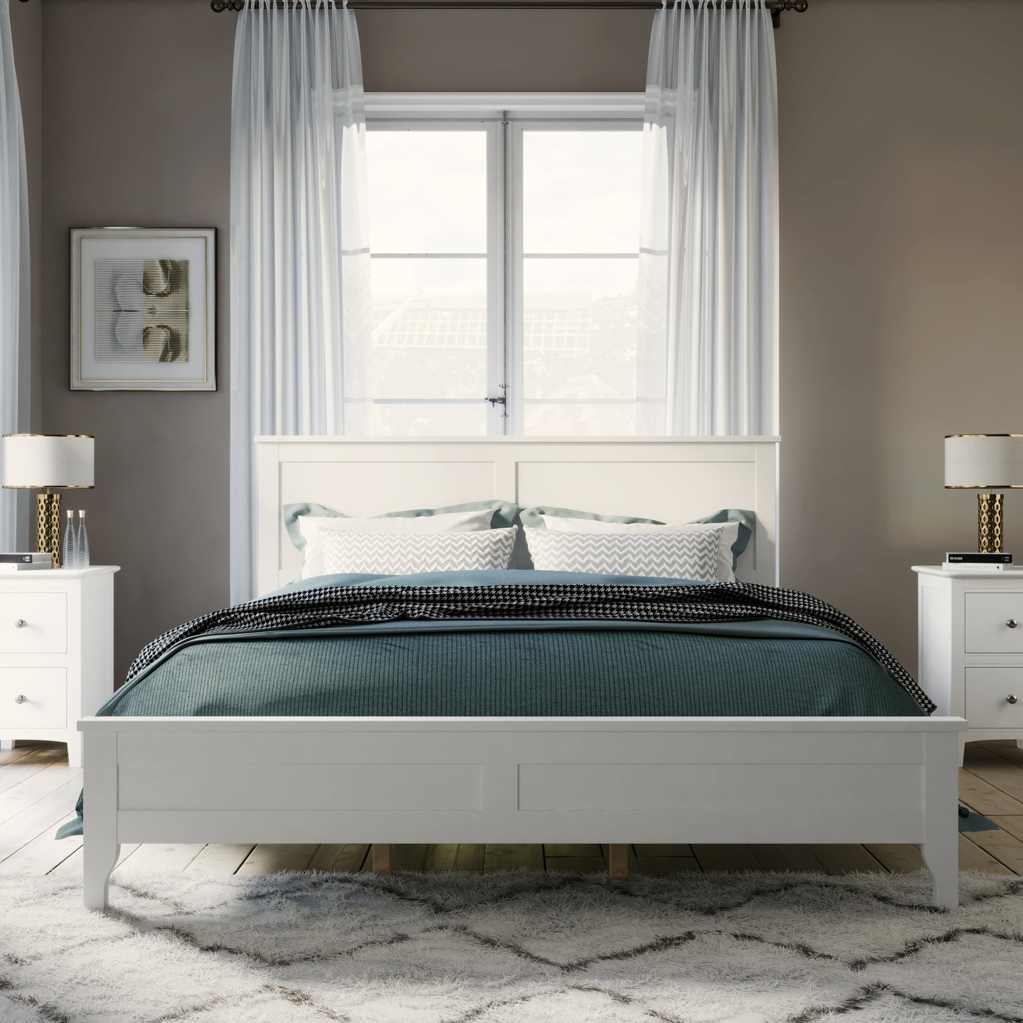 Royard Oaktree Wood Platform Bed with Headboard Modern Bed Frame with Slats, No Box Spring Needed