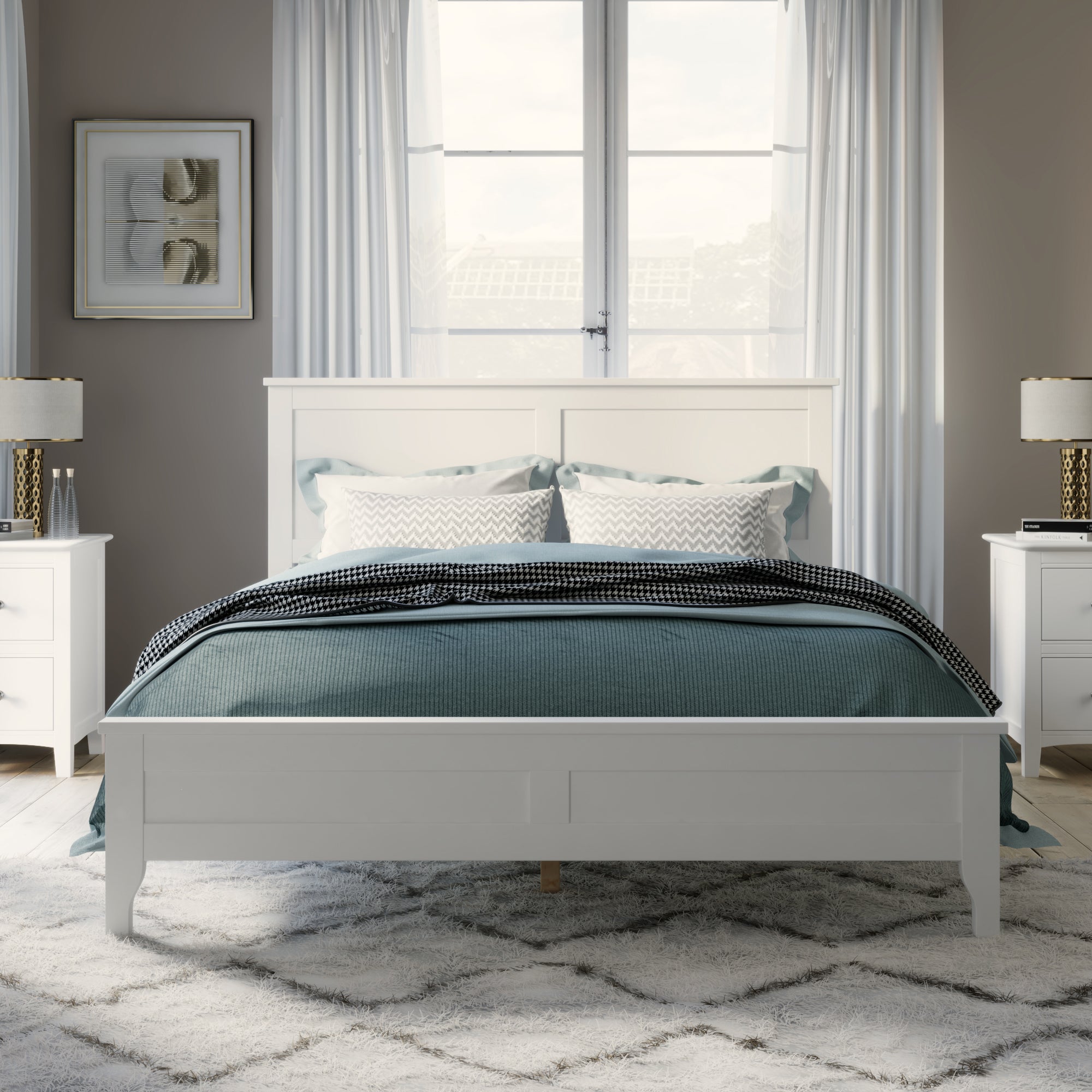 Royard Oaktree Wood Platform Bed with Headboard Modern Bed Frame with Slats, No Box Spring Needed