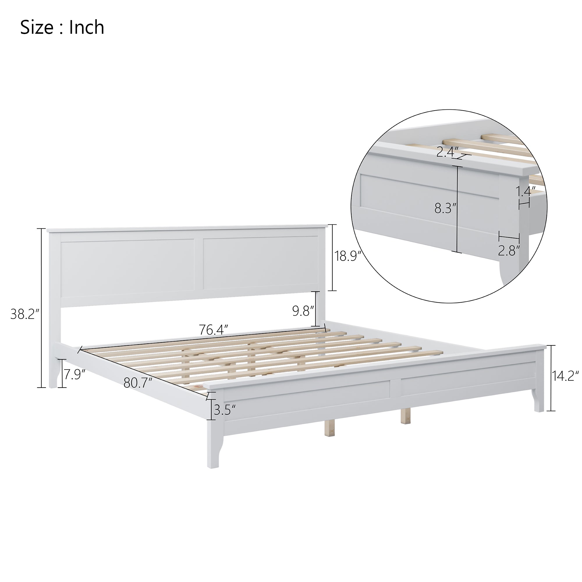 Royard Oaktree Wood Platform Bed with Headboard Modern Bed Frame with Slats, No Box Spring Needed