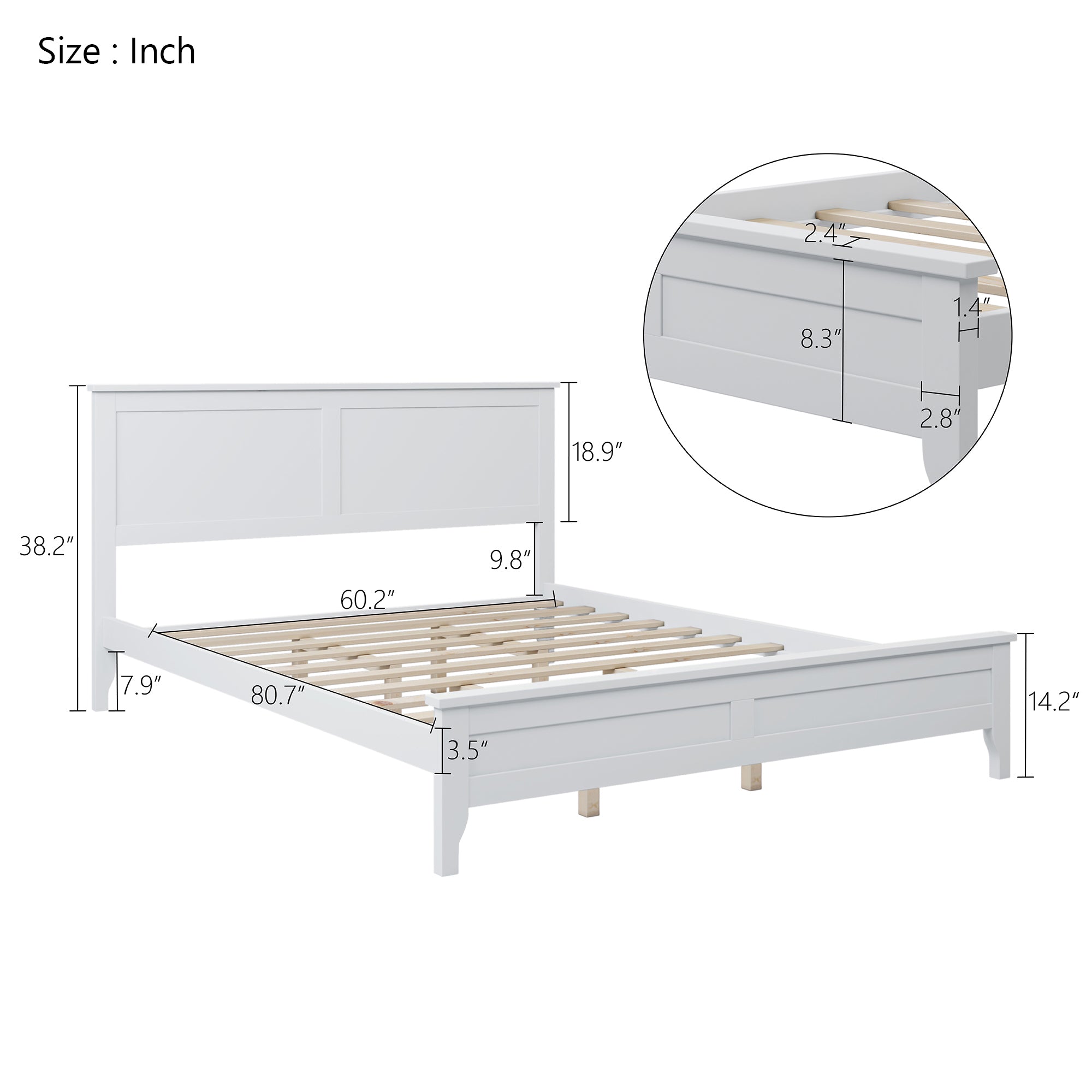 Royard Oaktree Wood Platform Bed with Headboard Modern Bed Frame with Slats, No Box Spring Needed