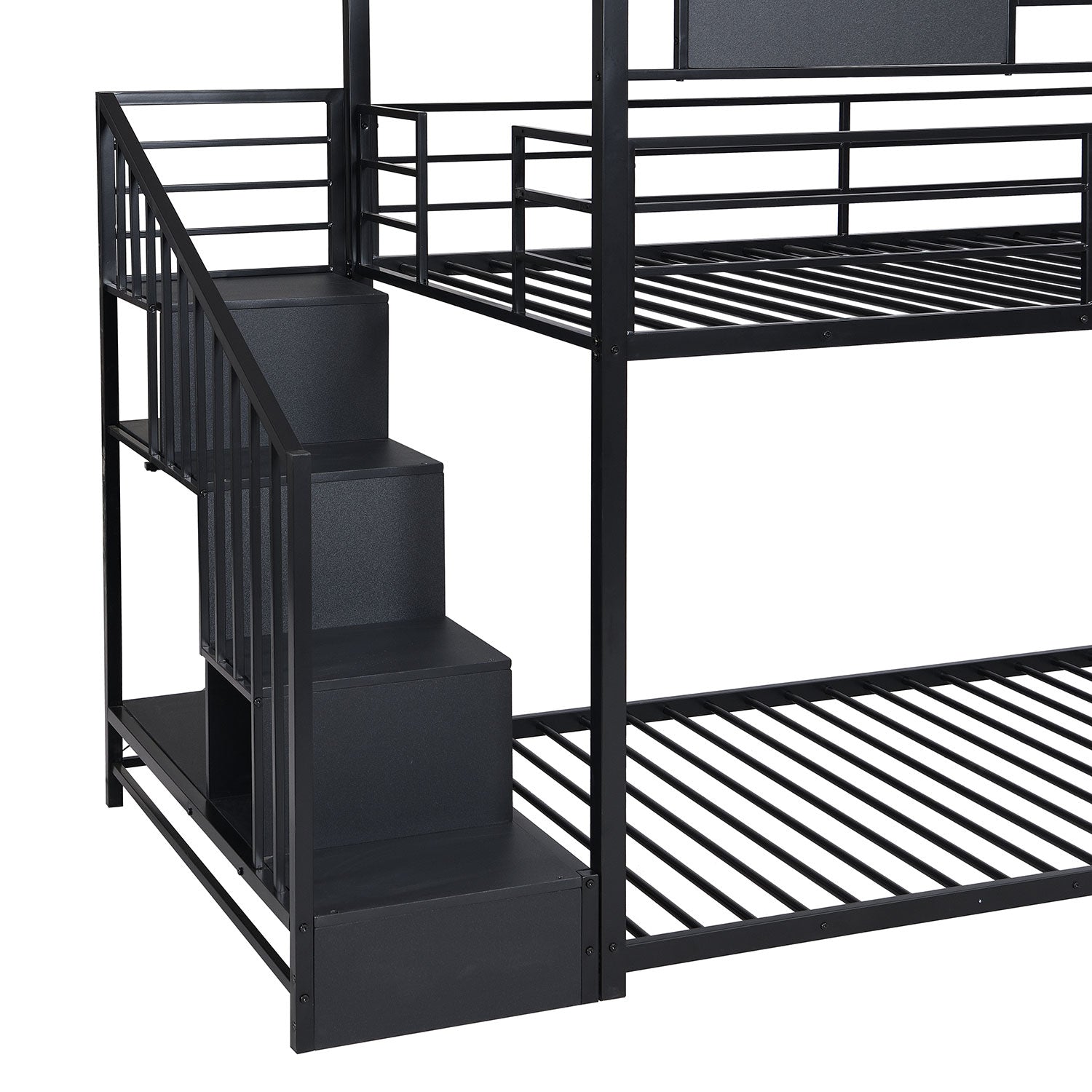 Royard Oaktree Twin-Over-Twin Bunk Bed With Slide and Steps Metal House Bund Bed Frame with Roof and Guardrail, No Box Spring Needed