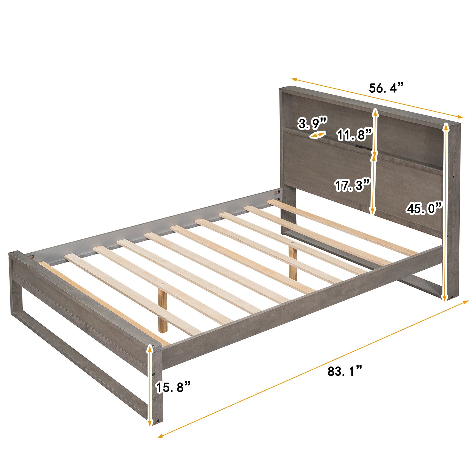 Royard Oaktree Platform Bed with Storage Headboard, Wood Bed Frame with Sockets and USB Ports, Platform Bed