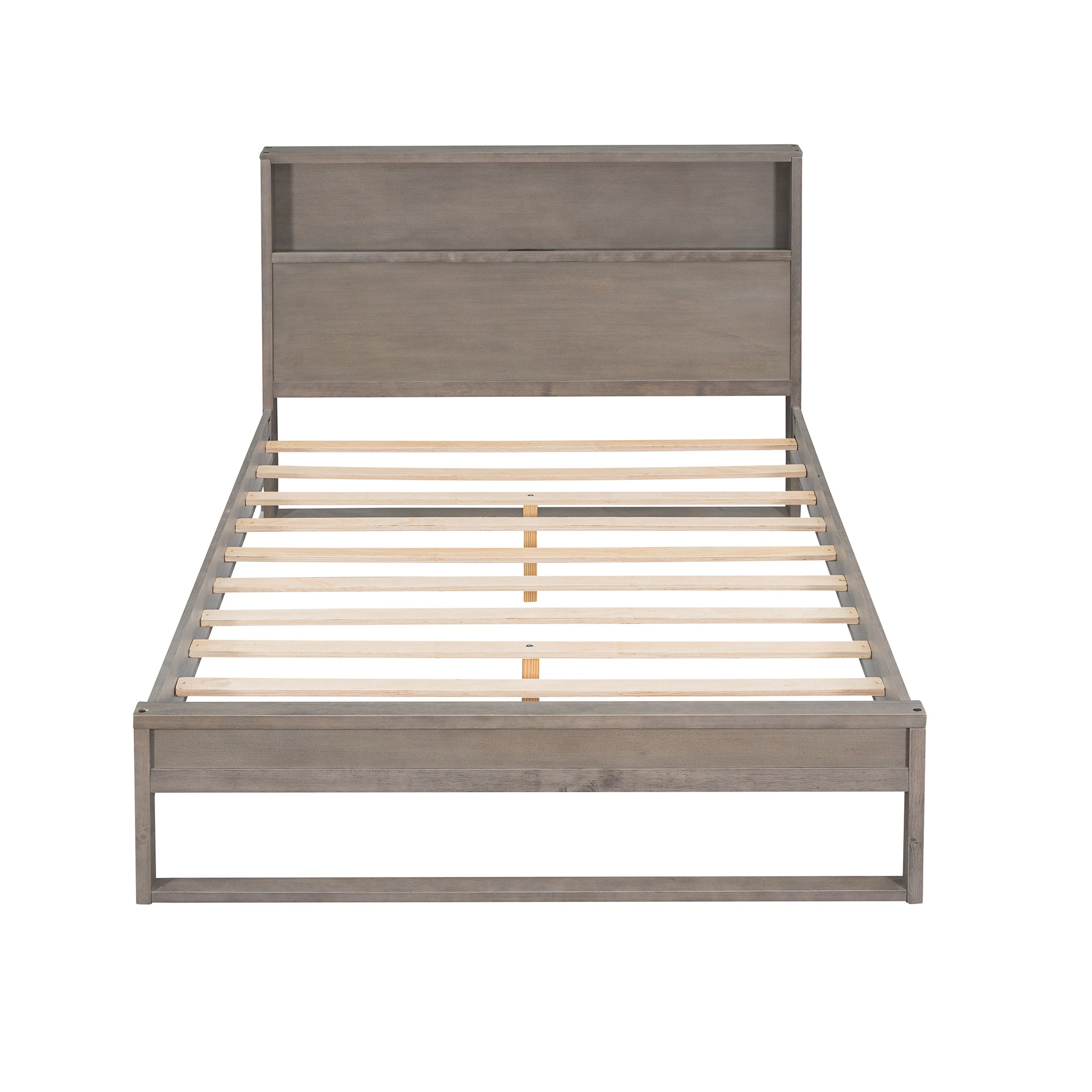 Royard Oaktree Platform Bed with Storage Headboard, Wood Bed Frame with Sockets and USB Ports, Platform Bed