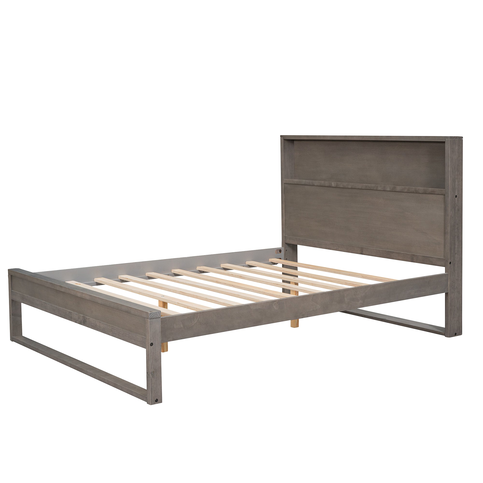 Royard Oaktree Platform Bed with Storage Headboard, Wood Bed Frame with Sockets and USB Ports, Platform Bed