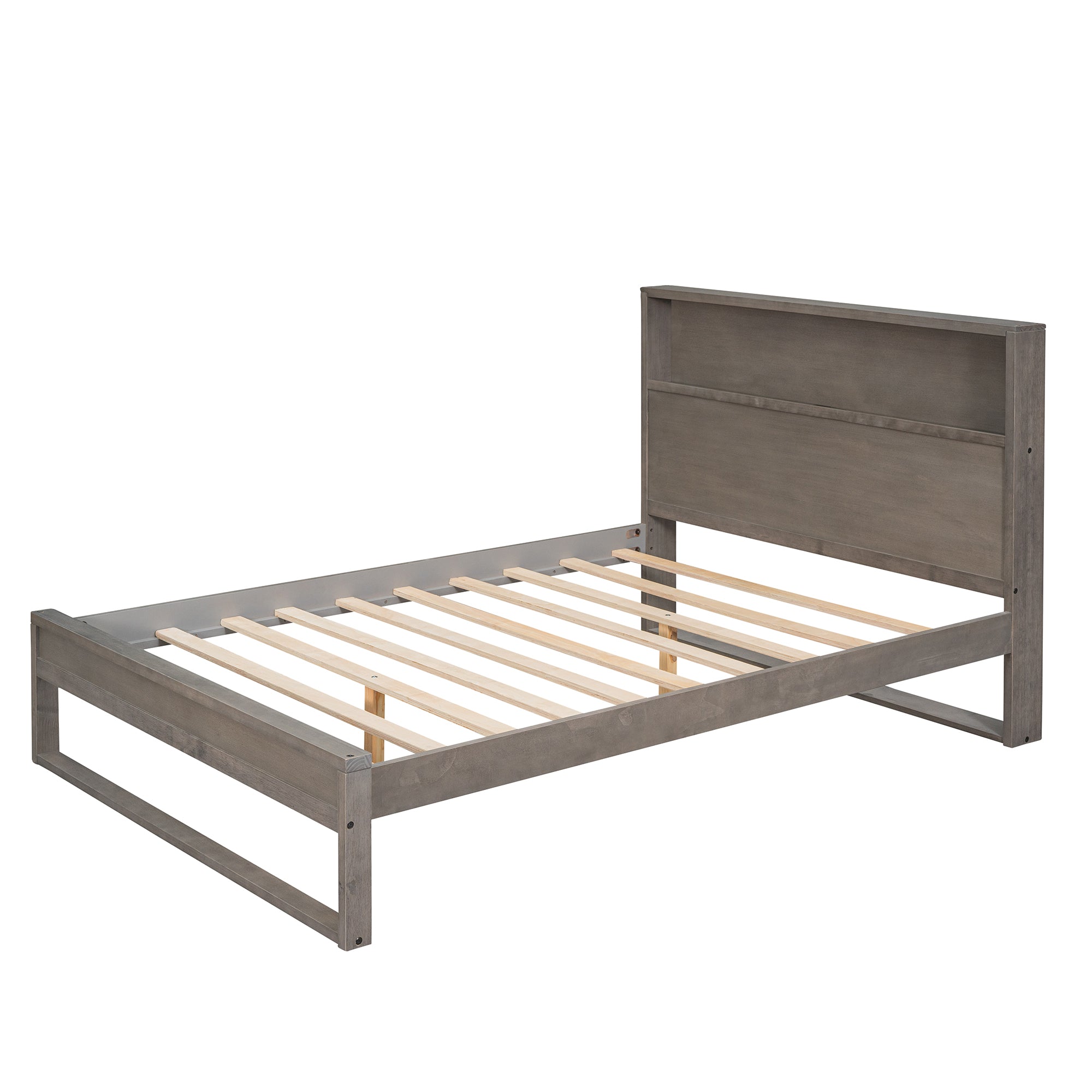 Royard Oaktree Platform Bed with Storage Headboard, Wood Bed Frame with Sockets and USB Ports, Platform Bed