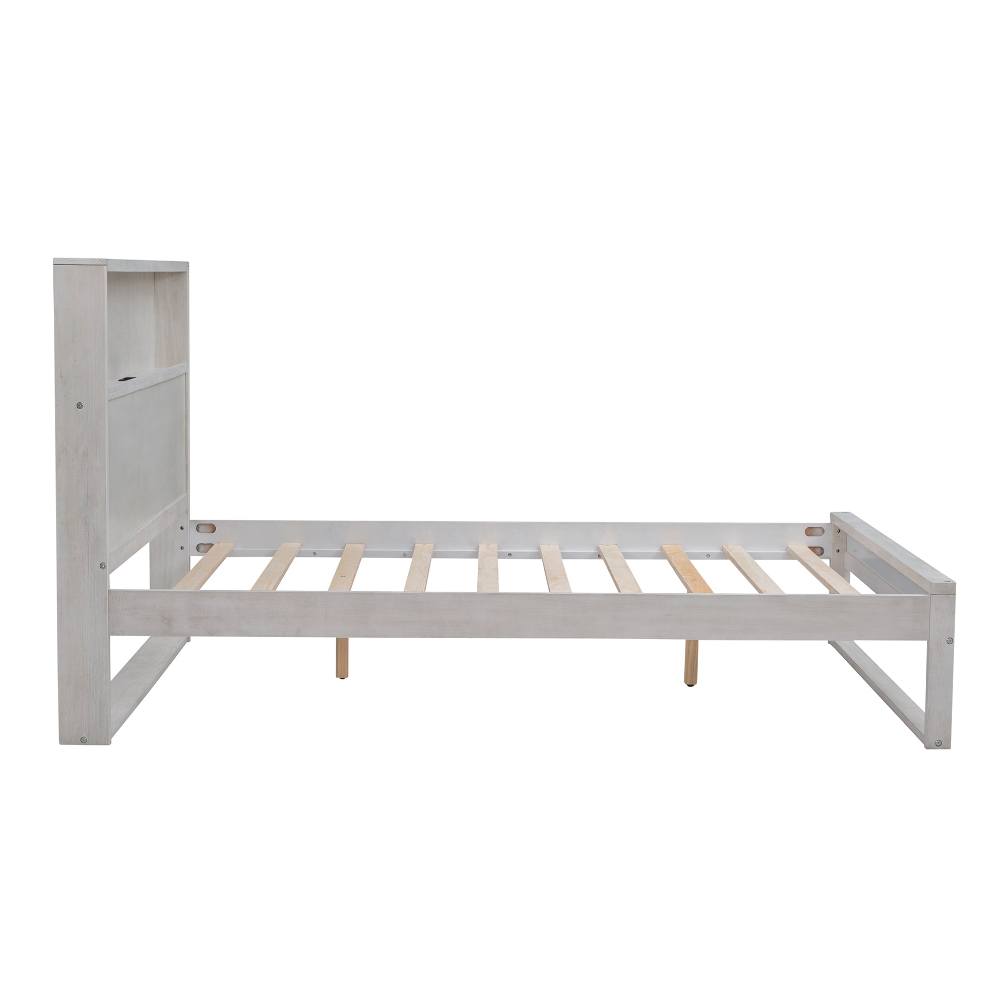 Royard Oaktree Platform Bed with Storage Headboard, Wood Bed Frame with Sockets and USB Ports, Platform Bed