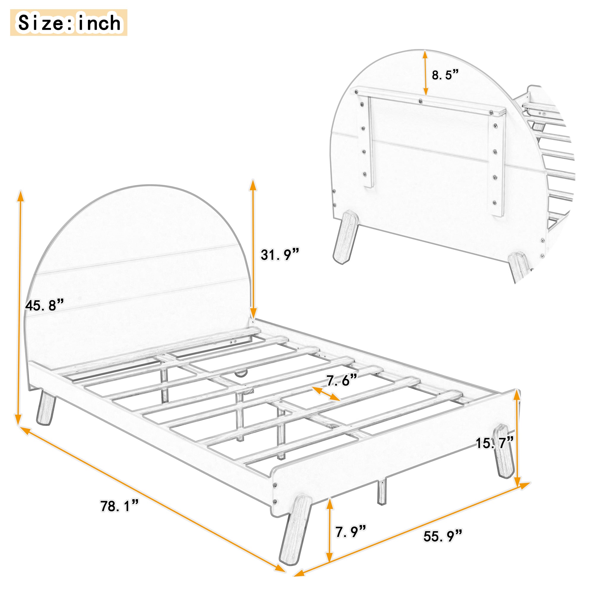 Royard Oaktree Bed With Headboard Cute Wood Platform Bed Frame, No Box Spring Needed