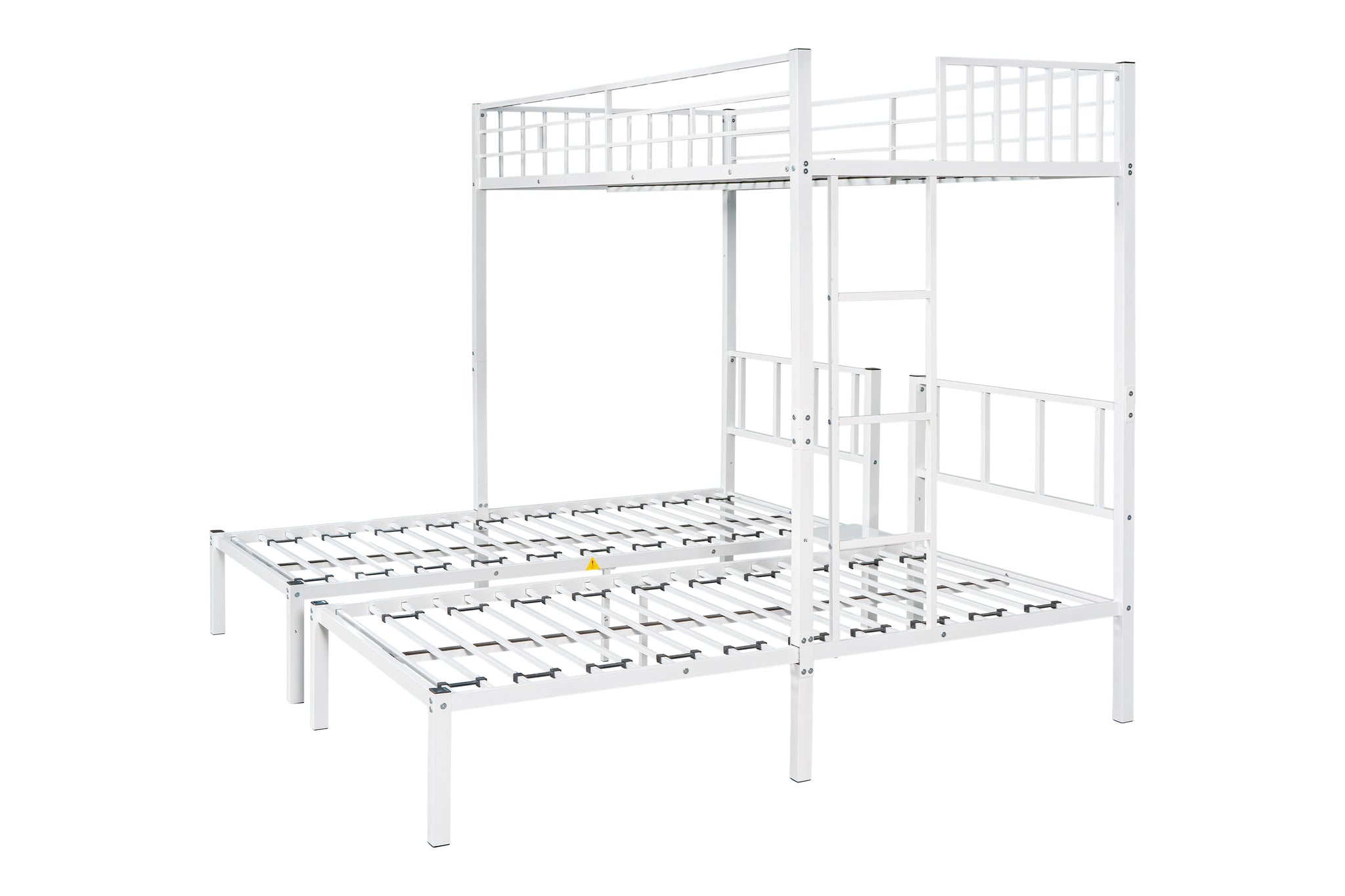 Royard Oaktree Triple Twin Bunk Bed Metal Bunk Bed Frame with Slat and Guardrail, Modern Bed Frame Can Be Separated Into 3 Twin Beds