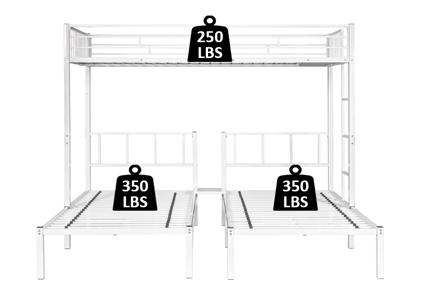 Royard Oaktree Triple Twin Bunk Bed Metal Bunk Bed Frame with Slat and Guardrail, Modern Bed Frame Can Be Separated Into 3 Twin Beds