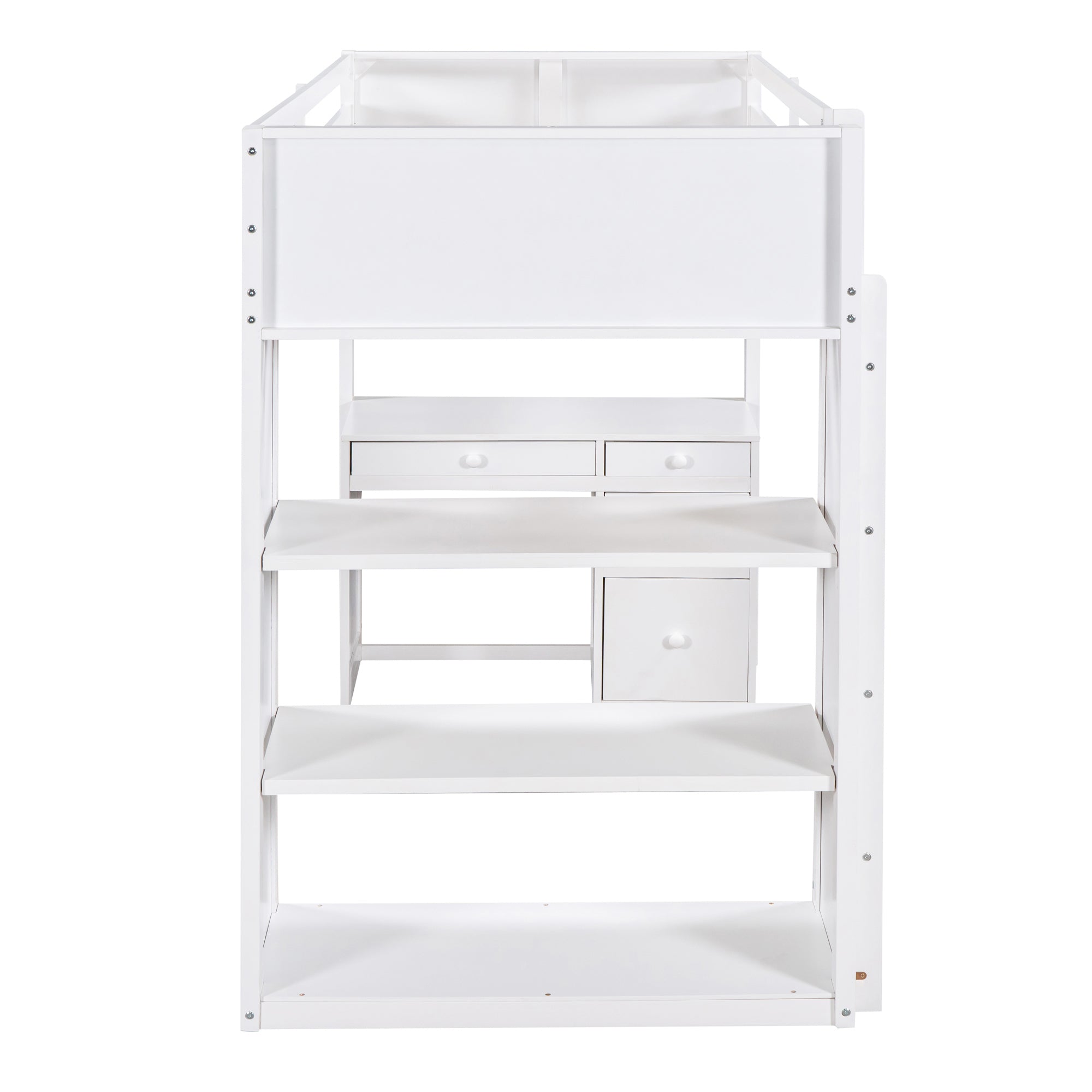 Royard Oaktree Twin Size Loft Bed Set with Built-in Desk and Shelves Drawers Wood Loft Bed Frame with Guardrail and Ladder, White