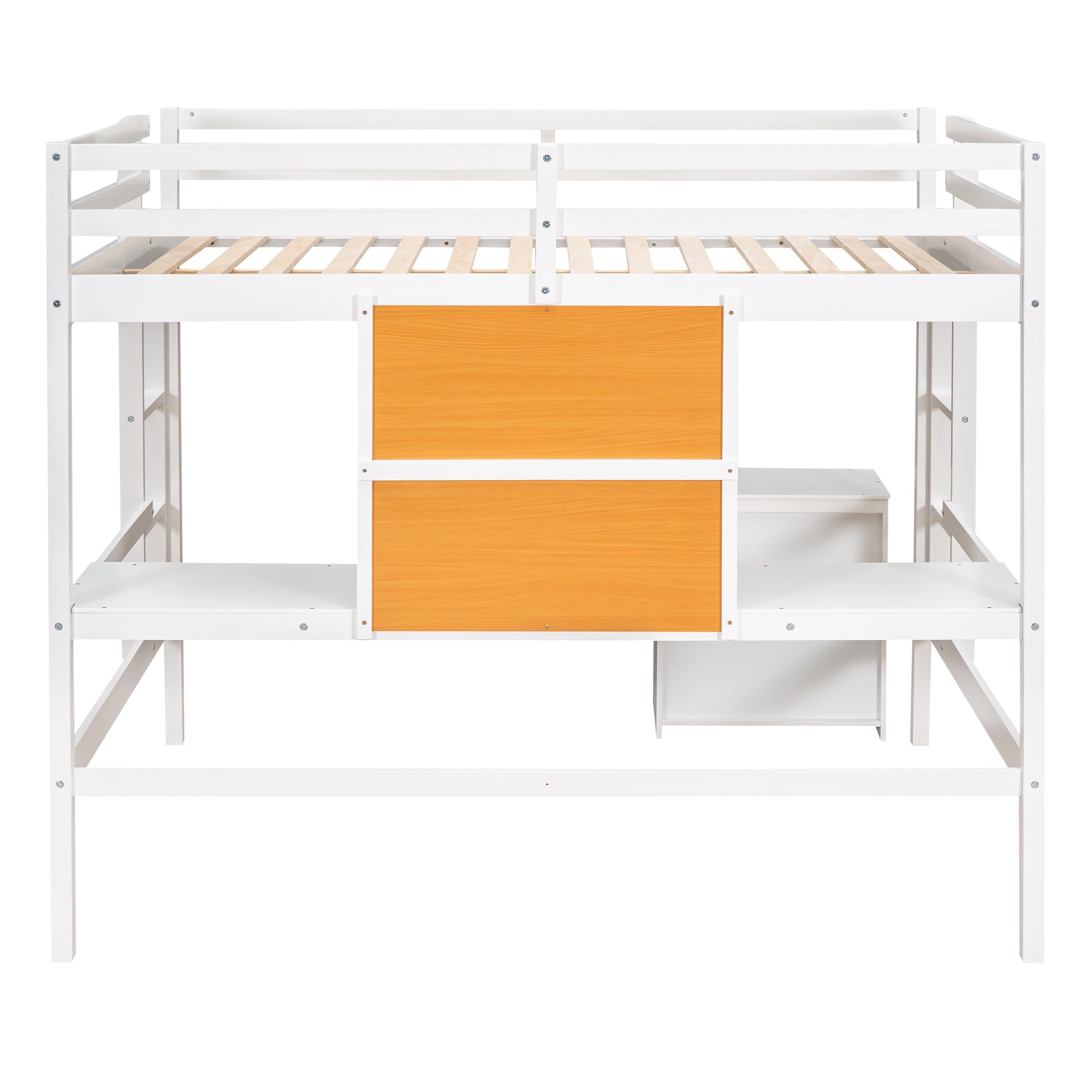 Royard Oaktree Loft Bed with Built-in Desk and Writing Board Wooden Loft Bed Frame with Desk & 2 Shelves Cabinet