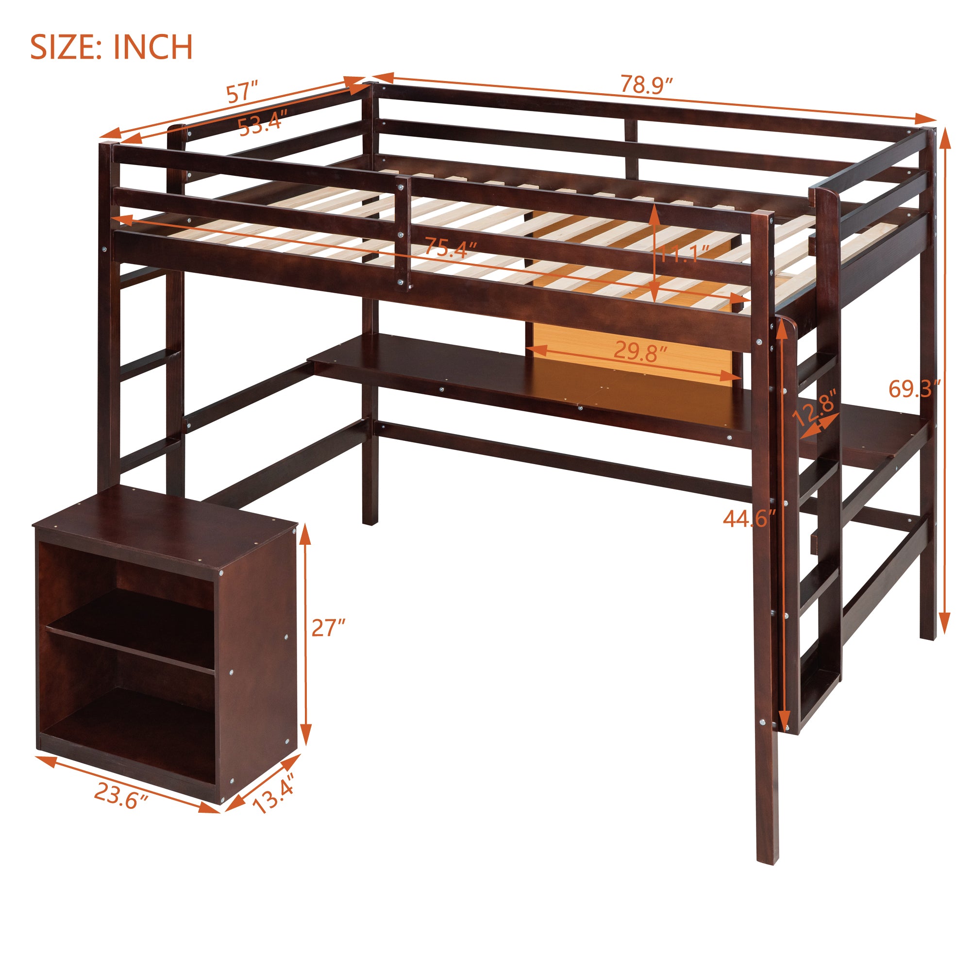 Royard Oaktree Loft Bed with Built-in Desk and Writing Board Wooden Loft Bed Frame with Desk & 2 Shelves Cabinet