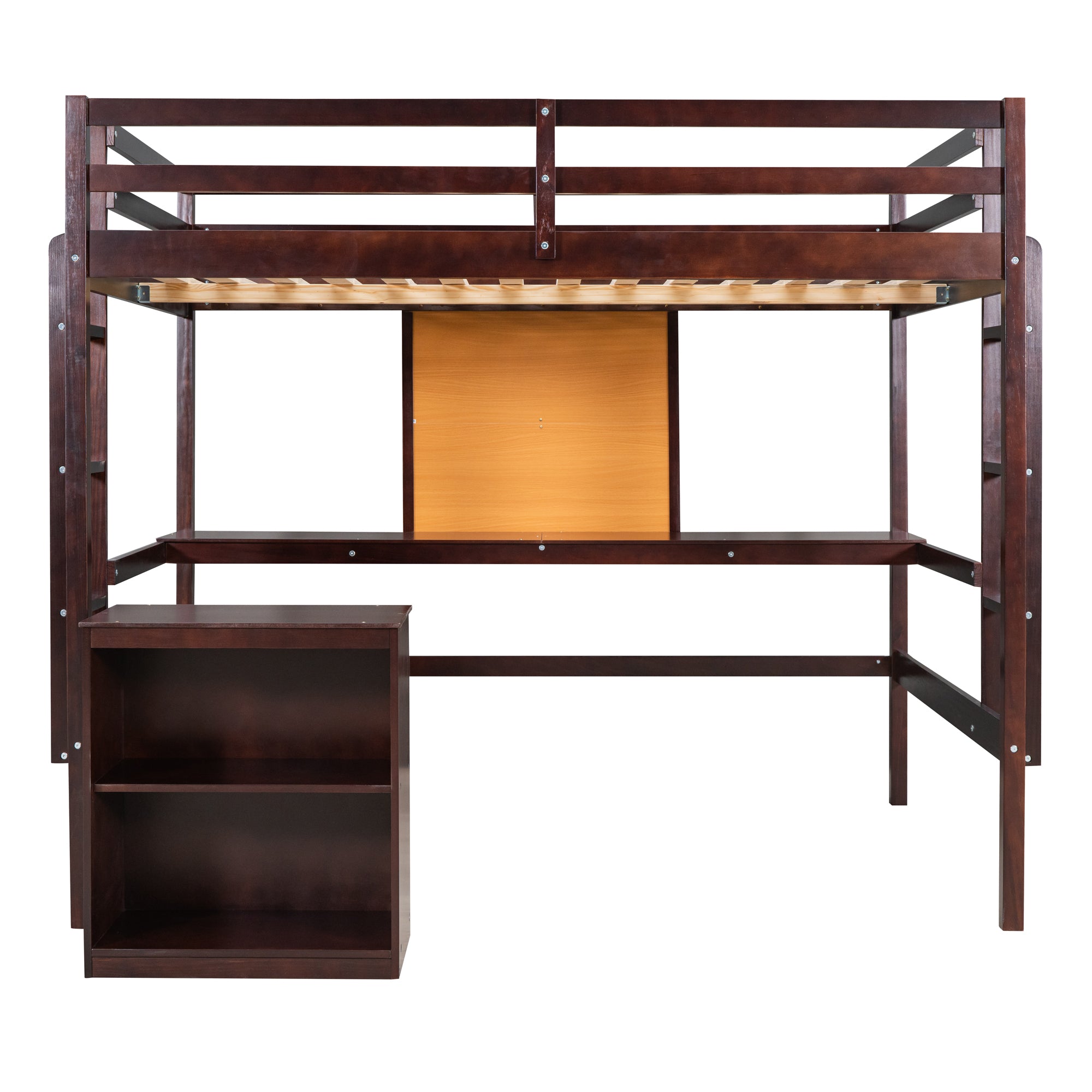 Royard Oaktree Loft Bed with Built-in Desk and Writing Board Wooden Loft Bed Frame with Desk & 2 Shelves Cabinet