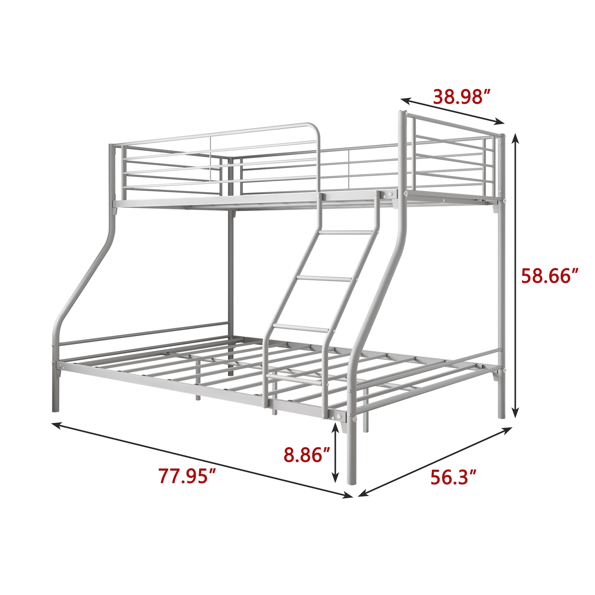 Royard Oaktree Twin-Over-Full Metal Bunk Bed, Heavy Duty Bunk Bed Frame with Enhanced Upper-Level Guardrail