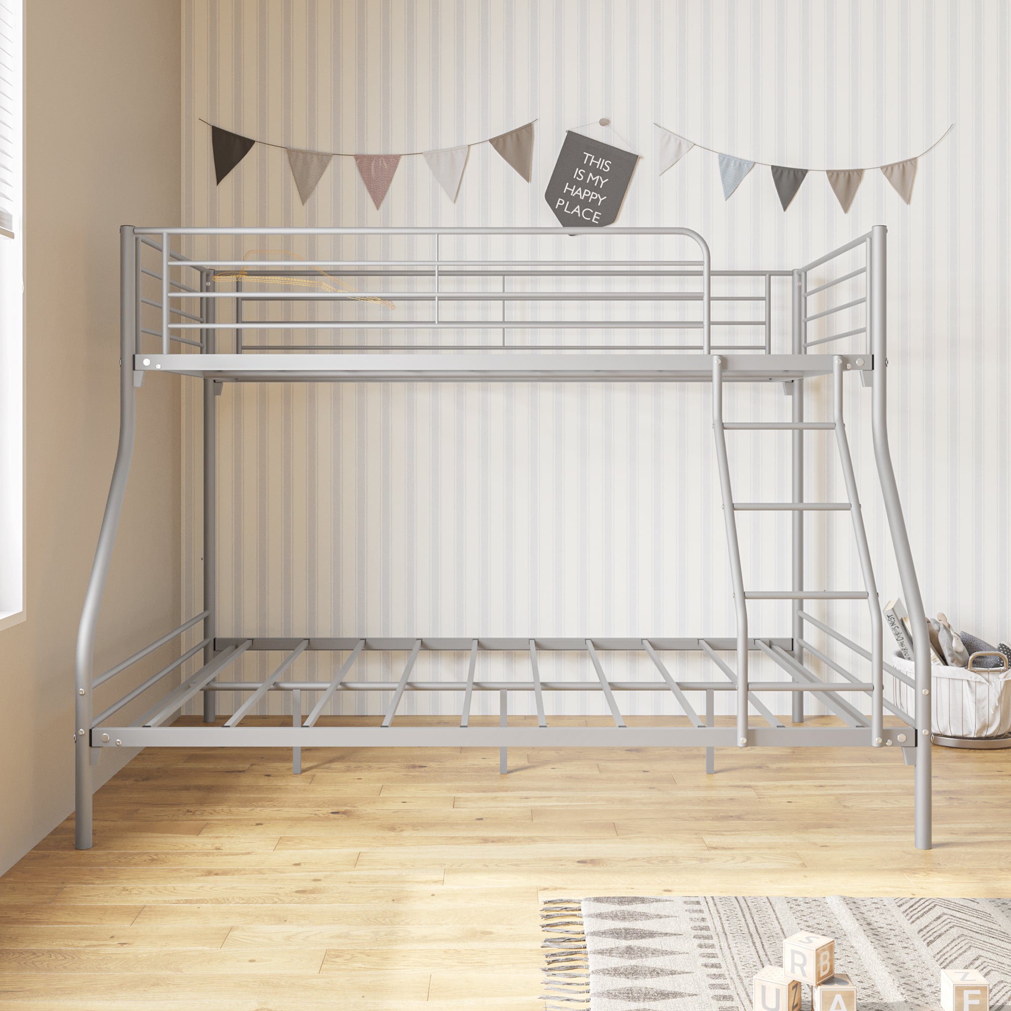 Royard Oaktree Twin-Over-Full Metal Bunk Bed, Heavy Duty Bunk Bed Frame with Enhanced Upper-Level Guardrail