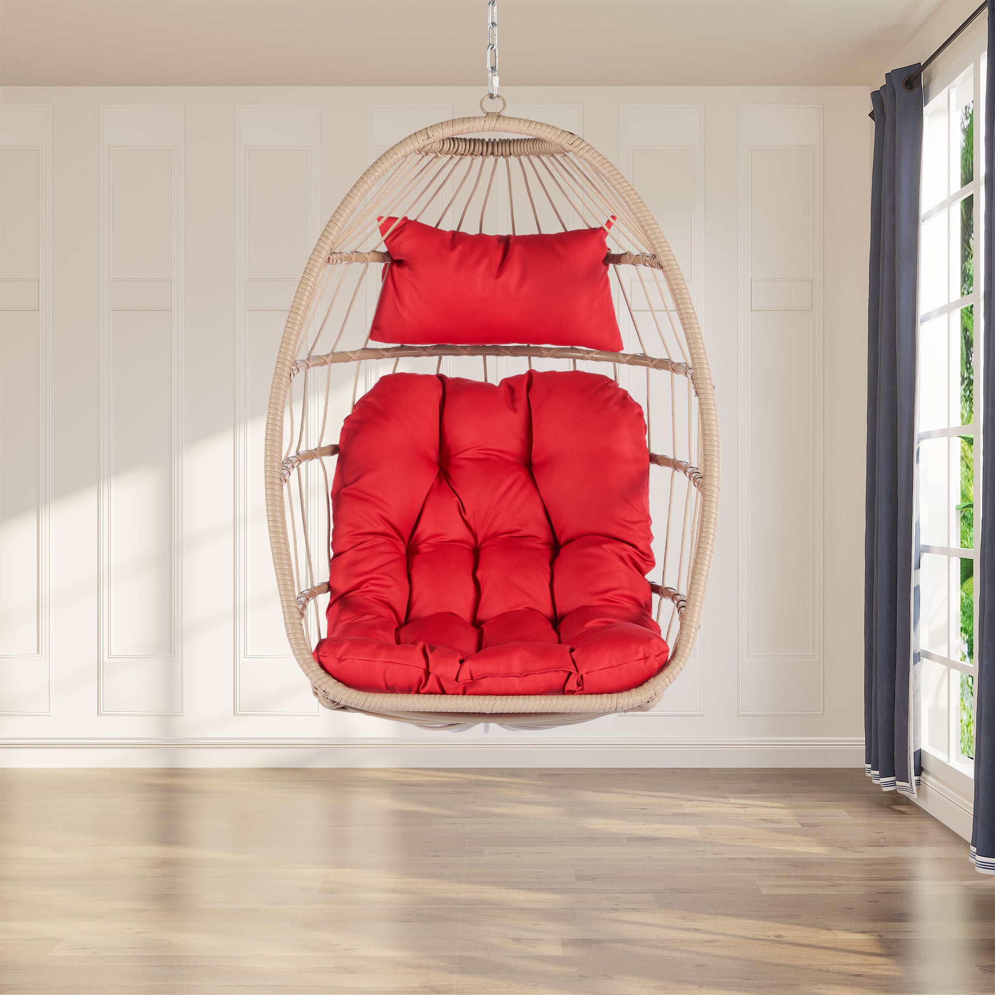 Royard Oaktree Hanging Egg Chair, Indoor/Outdoor Wicker Swing Chairs with Cushion Headrest, Basket Hammock Chairs with Hanging Kit Chain for Bedroom Balcony, Without Stand