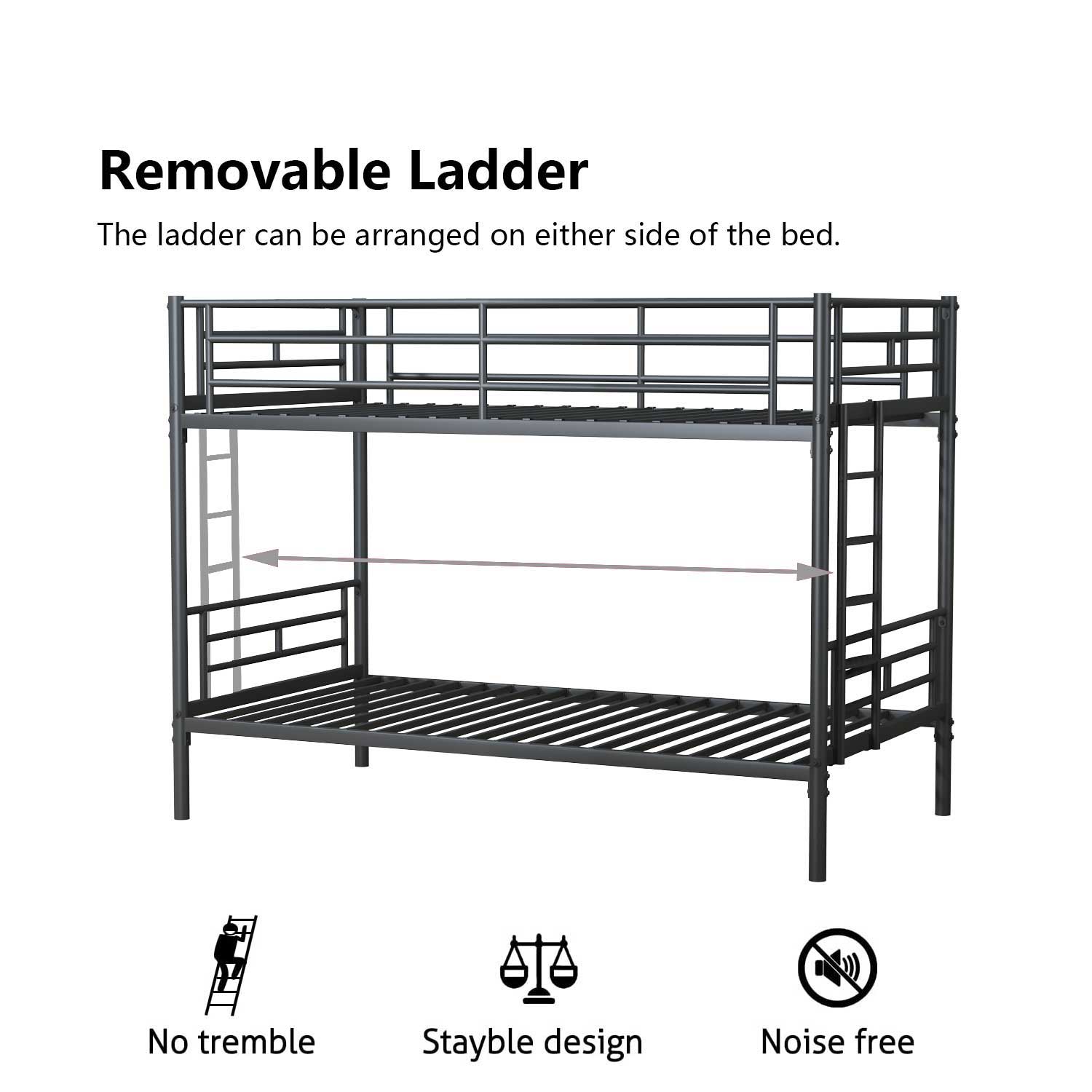 Royard Oaktree Twin over Twin Metal Bunk Bed with Convertible Ladder, Comfortable Rungs, Easy to assemble