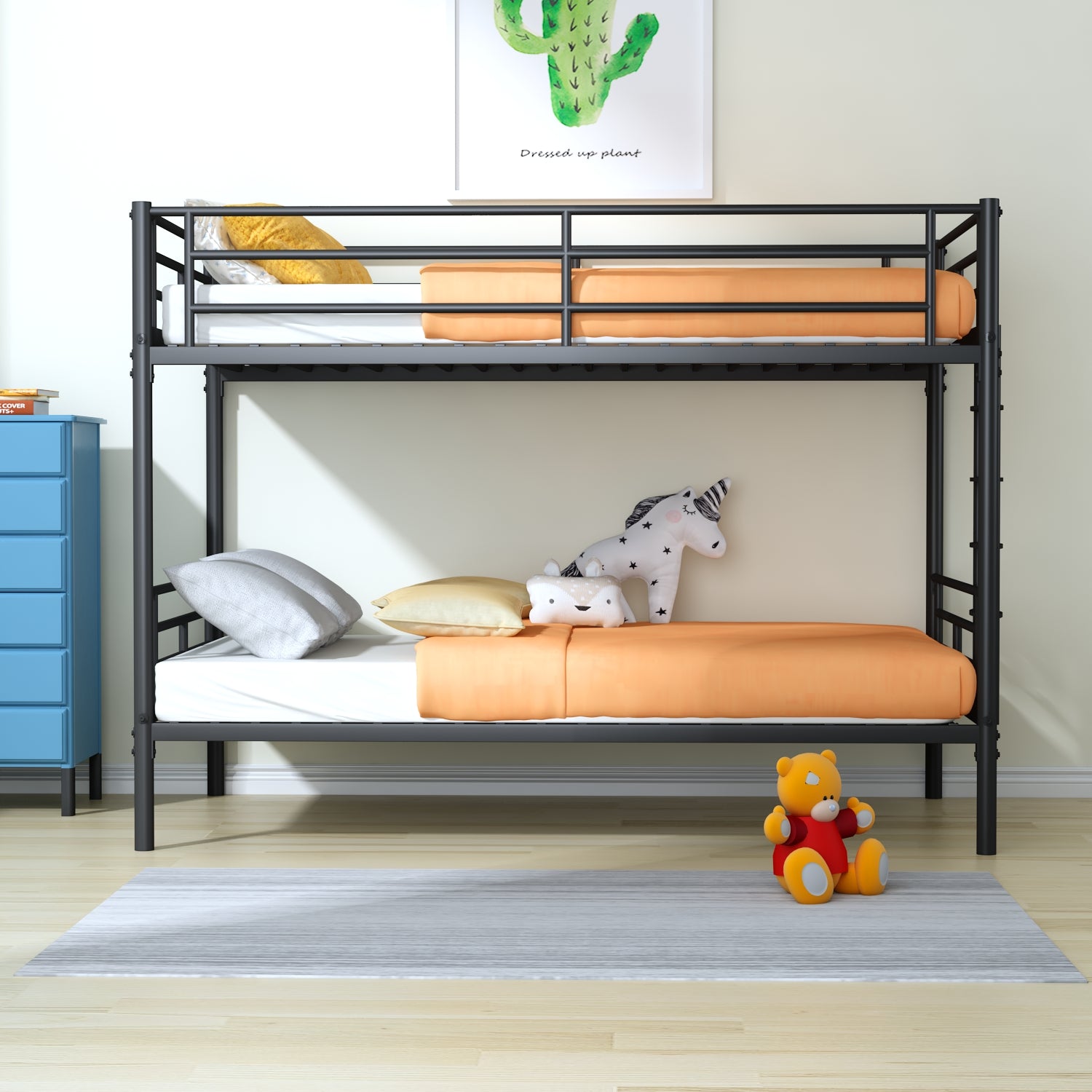 Royard Oaktree Twin over Twin Metal Bunk Bed with Convertible Ladder, Comfortable Rungs, Easy to assemble