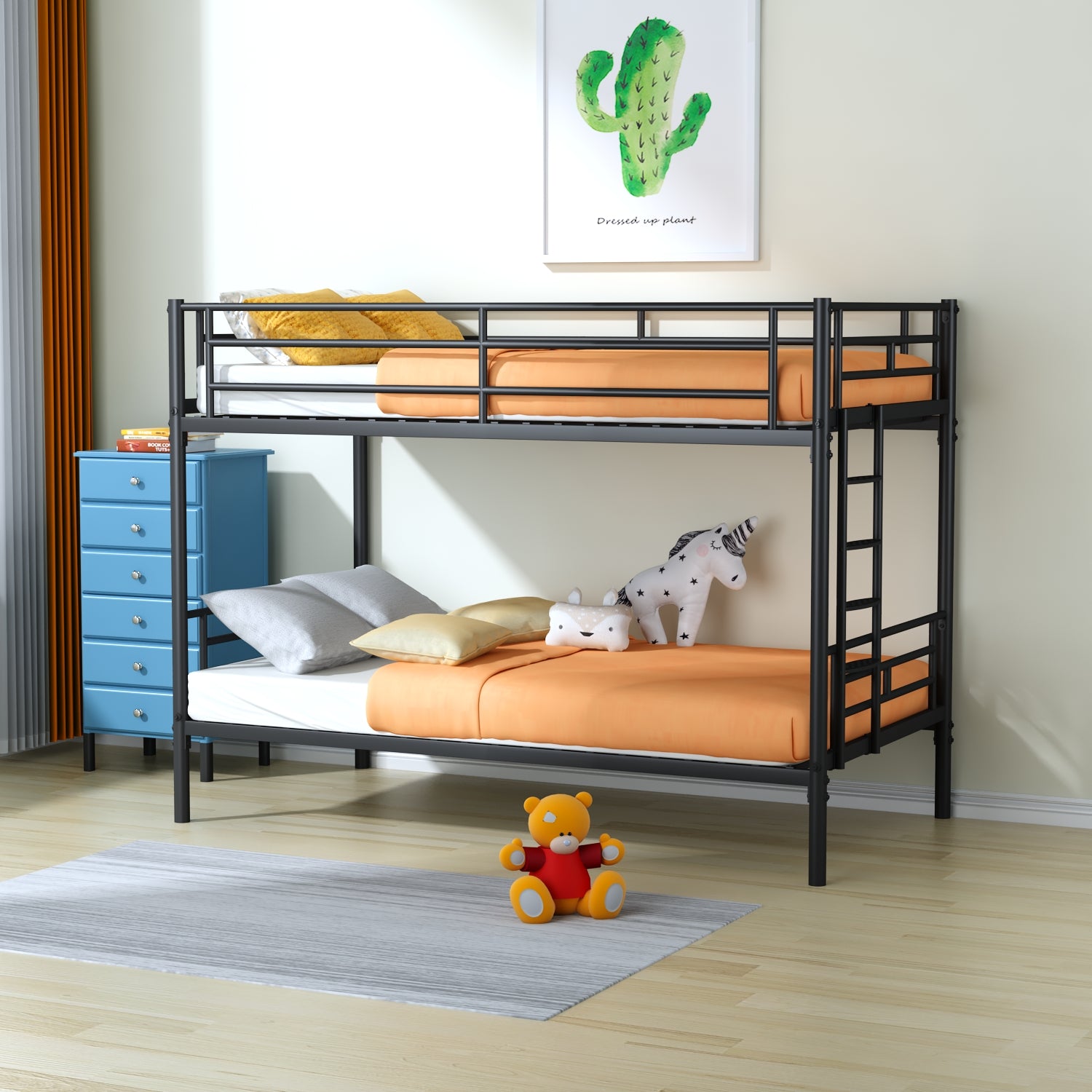 Royard Oaktree Twin over Twin Metal Bunk Bed with Convertible Ladder, Comfortable Rungs, Easy to assemble