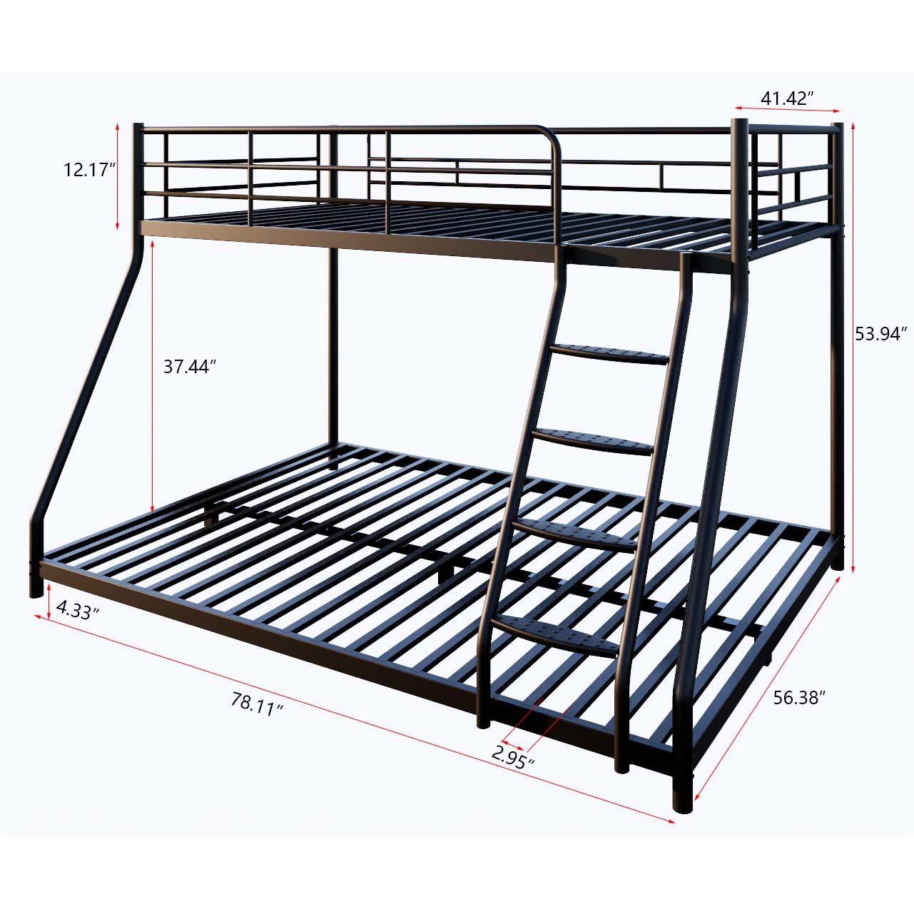 Royard Oaktree Twin over Full Metal Bunk Bed Modern Metal Bunk Bed Frame with Ladder and Guardrails, Easy to assemble