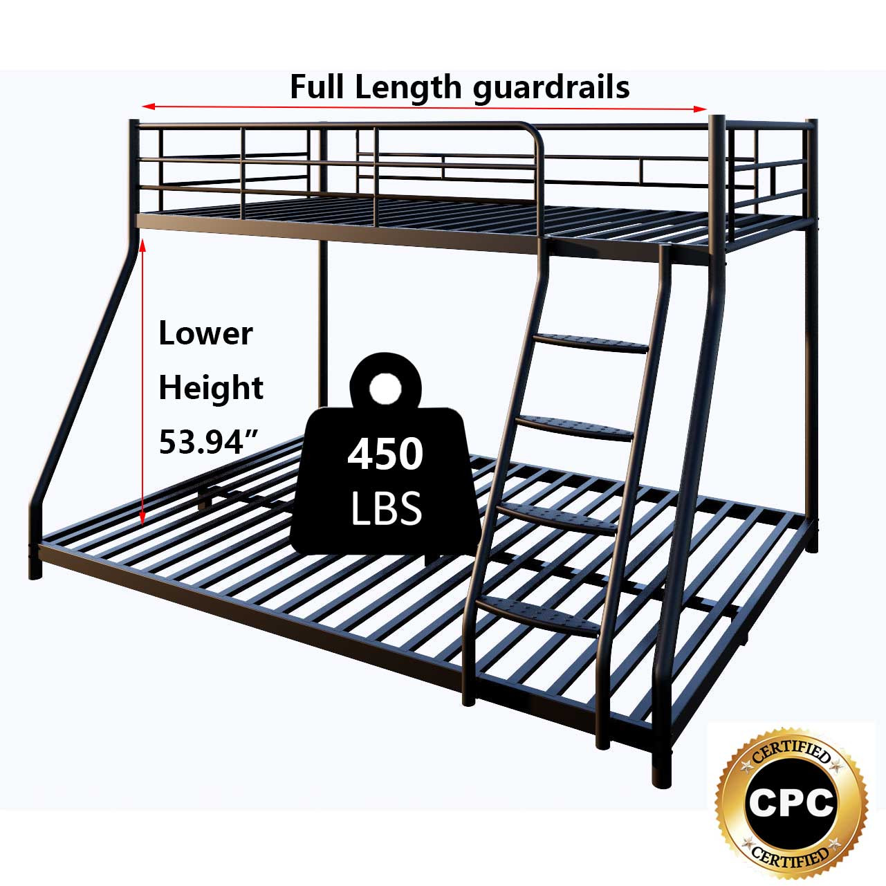 Royard Oaktree Twin over Full Metal Bunk Bed Modern Metal Bunk Bed Frame with Ladder and Guardrails, Easy to assemble