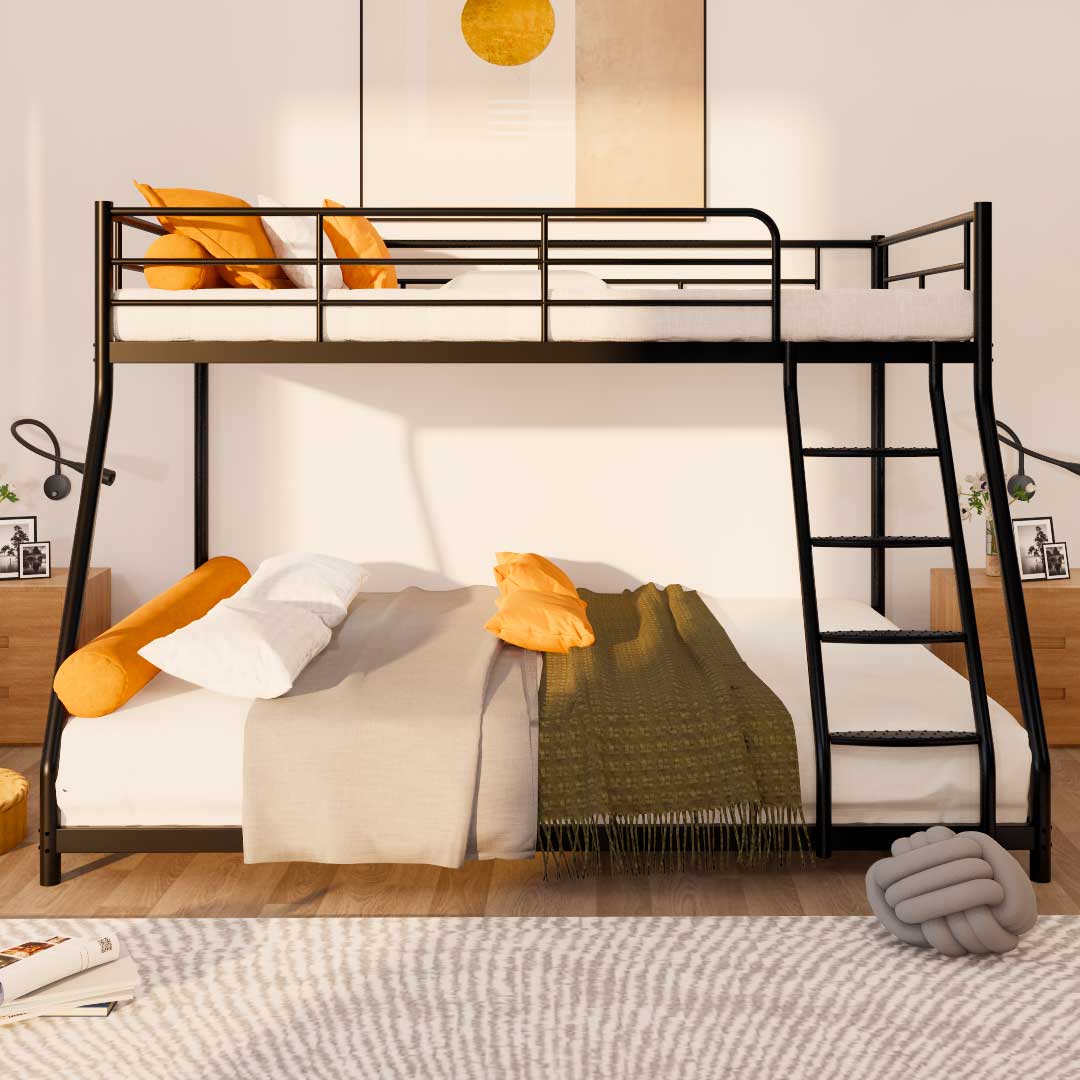 Royard Oaktree Twin over Full Metal Bunk Bed Modern Metal Bunk Bed Frame with Ladder and Guardrails, Easy to assemble