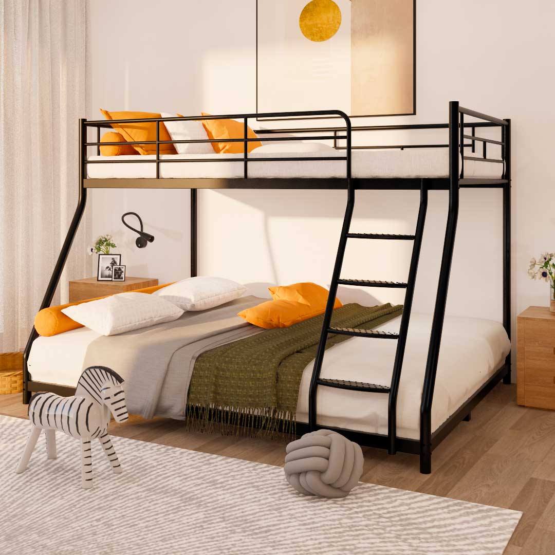 Royard Oaktree Twin over Full Metal Bunk Bed Modern Metal Bunk Bed Frame with Ladder and Guardrails, Easy to assemble